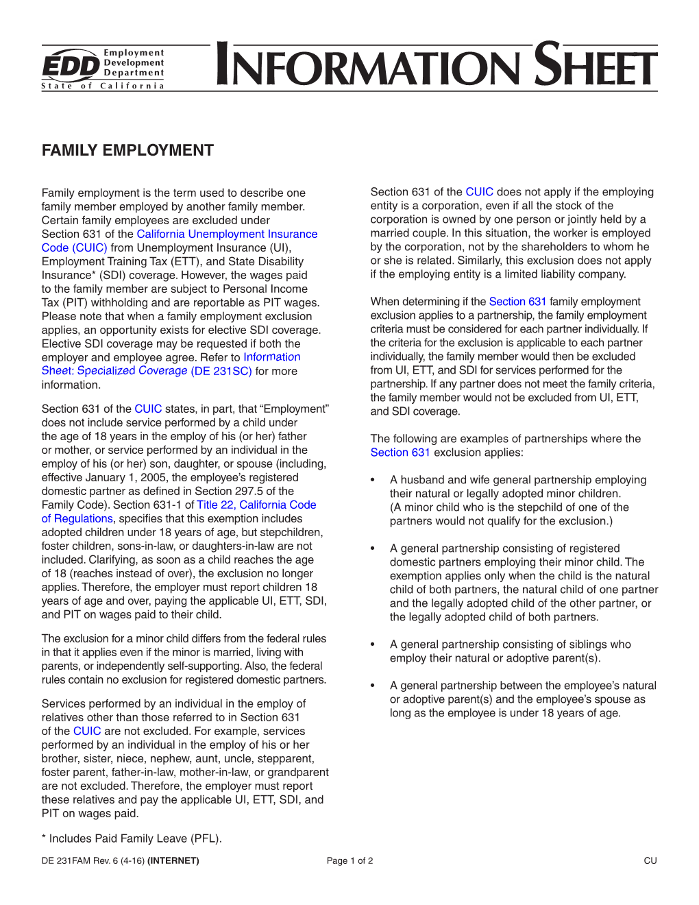 Family Employment (DE 231FAM)