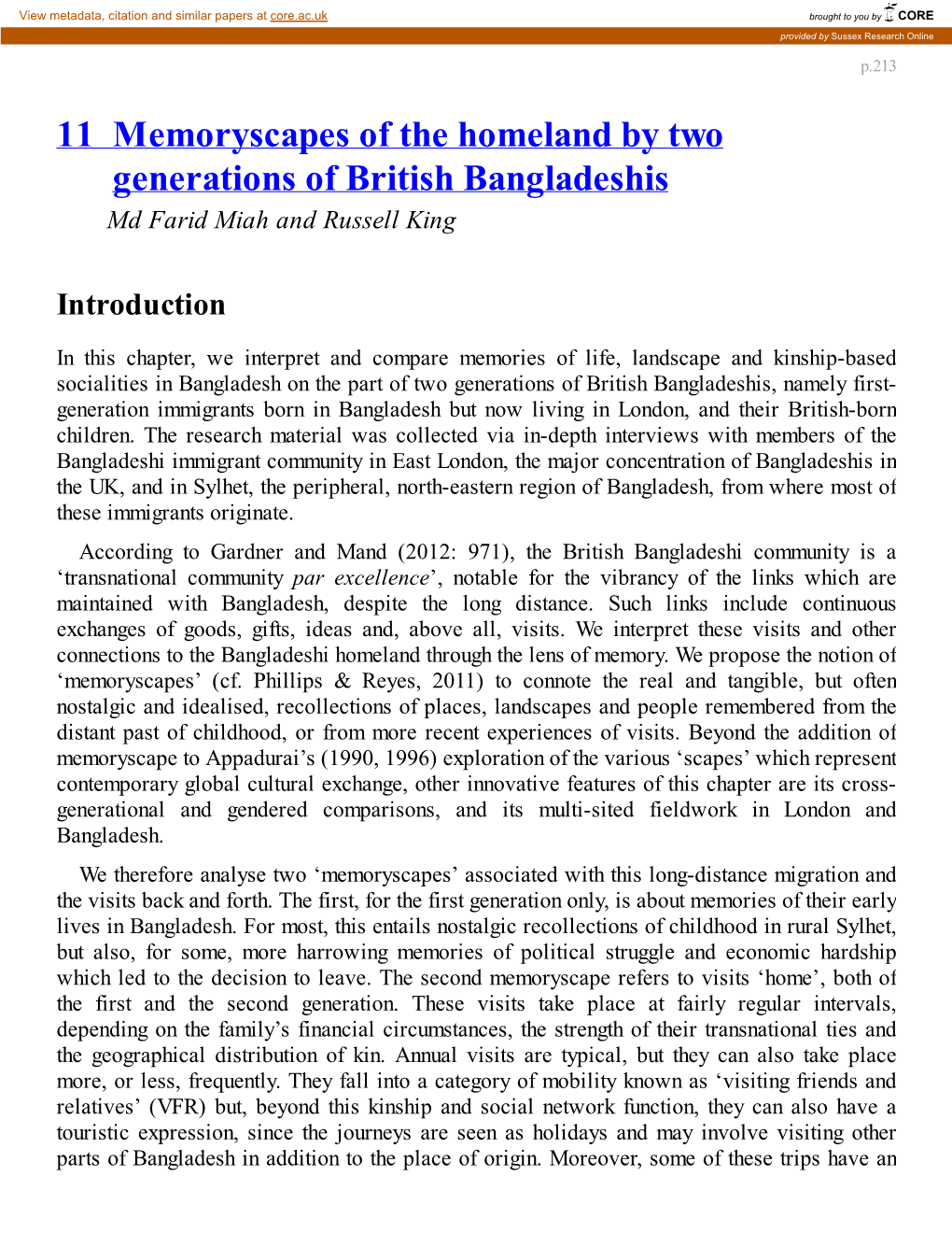 11 Memoryscapes of the Homeland by Two Generations of British Bangladeshis Md Farid Miah and Russell King