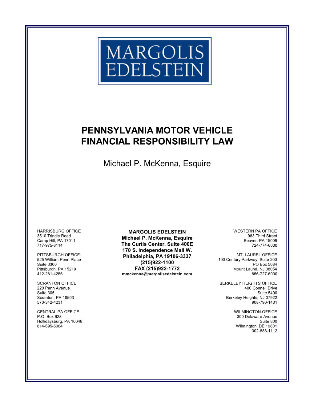 Pennsylvania Motor Vehicle Financial Responsibility Law