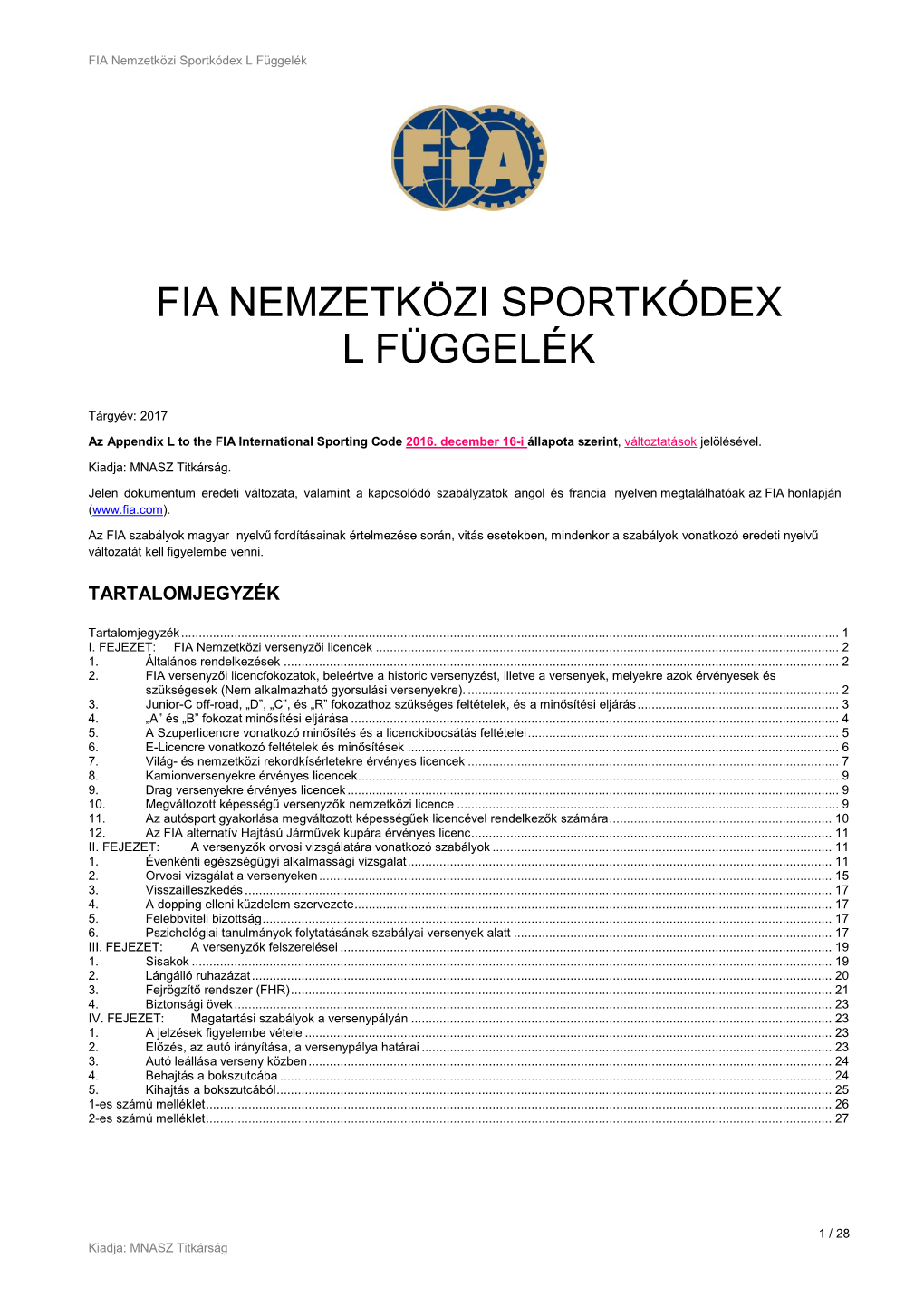 FIA Nemzetközi Sportkódex L Függelék