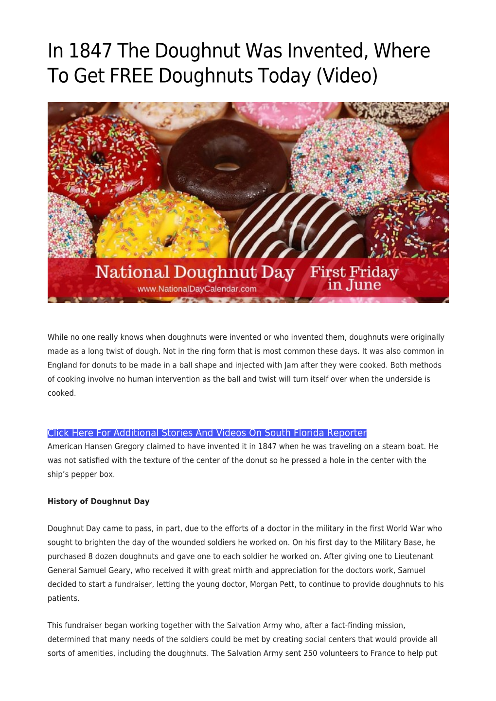 In 1847 the Doughnut Was Invented, Where to Get FREE Doughnuts Today (Video)
