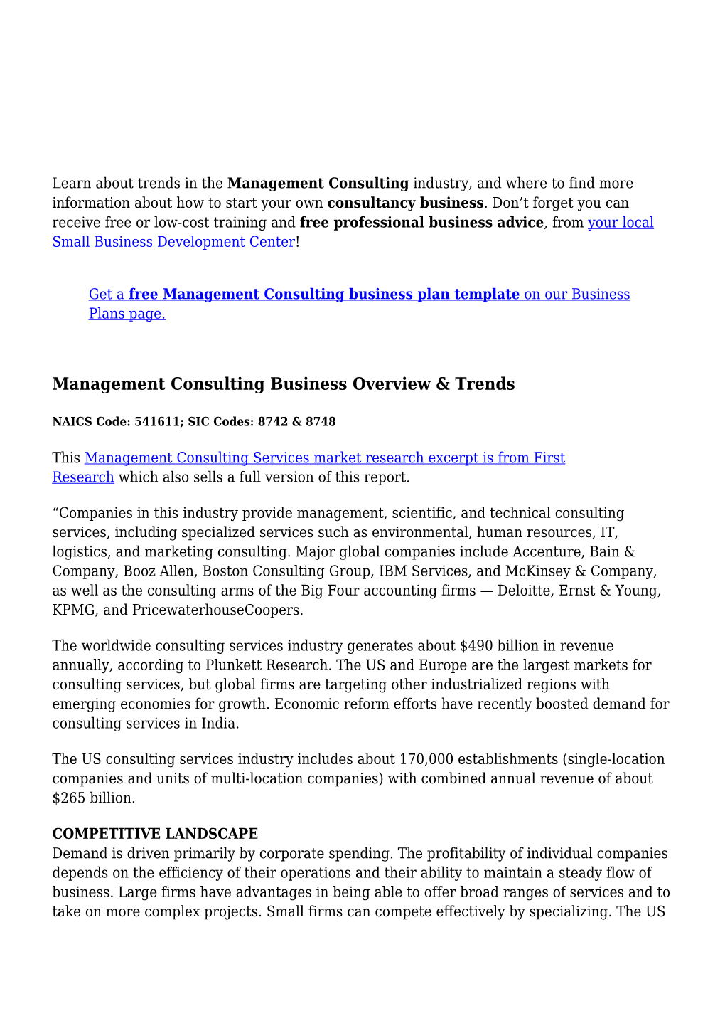 Management Consulting Business Plan Template on Our Business Plans Page