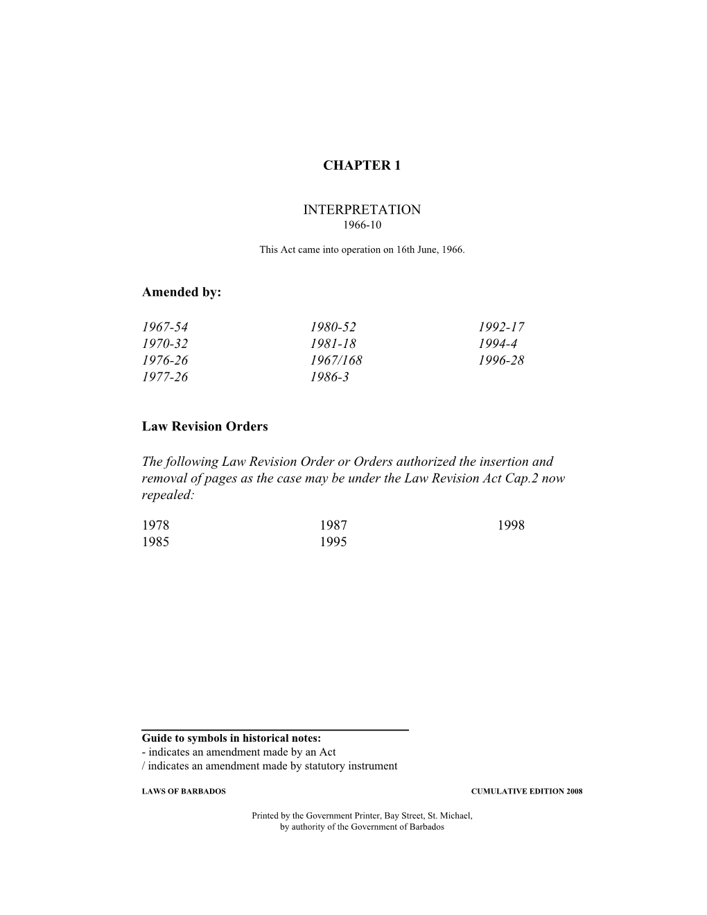 CHAPTER 1 INTERPRETATION Amended By