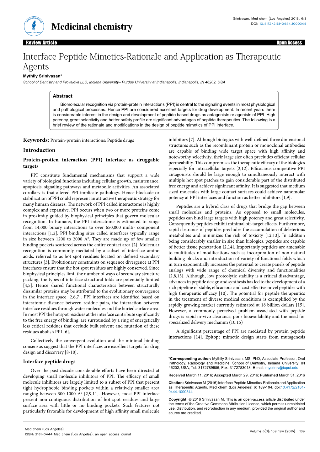 Interface Peptide Mimetics-Rationale and Application As Therapeutic Agents