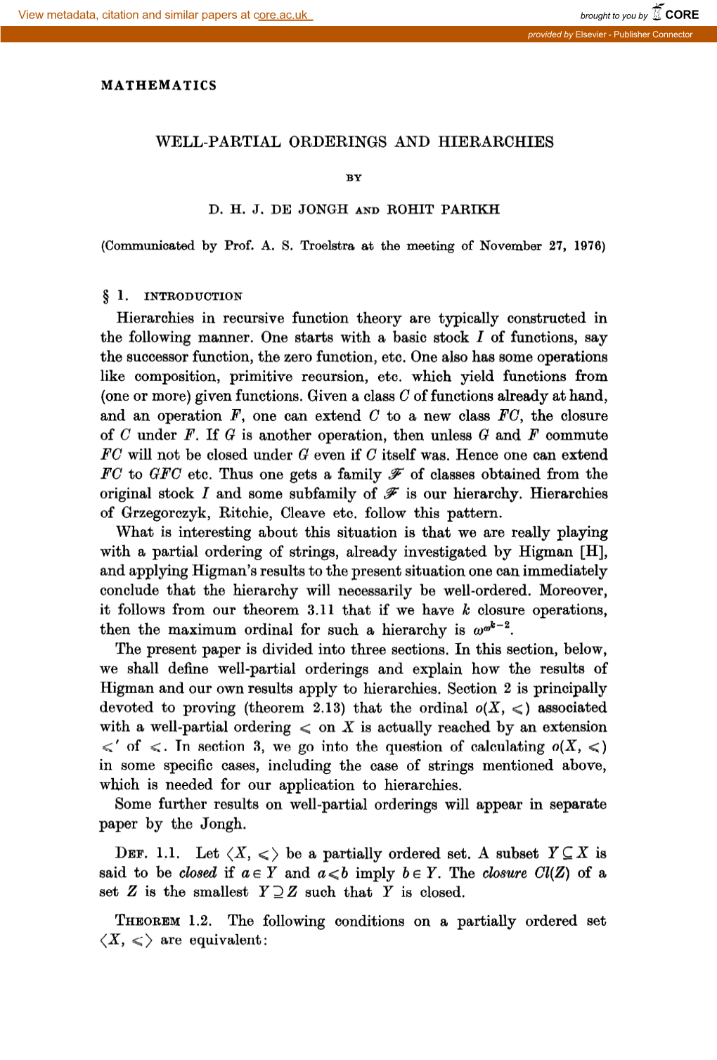 WELL-PARTIAL ORDERINGS and HIERARCHIES Hierarchies In