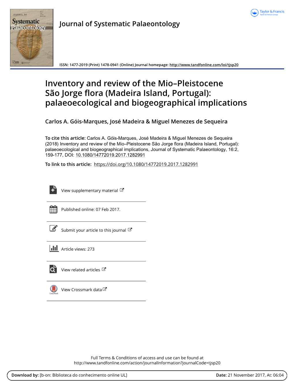 Inventory and Review of the Mio-Pleistocene São Jorge Flora