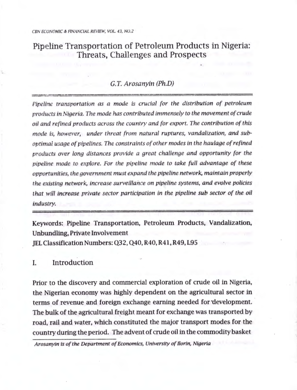 Pipeline Transportation of Petroleum Products in Nigeria: Threats, Challenges and Prospects