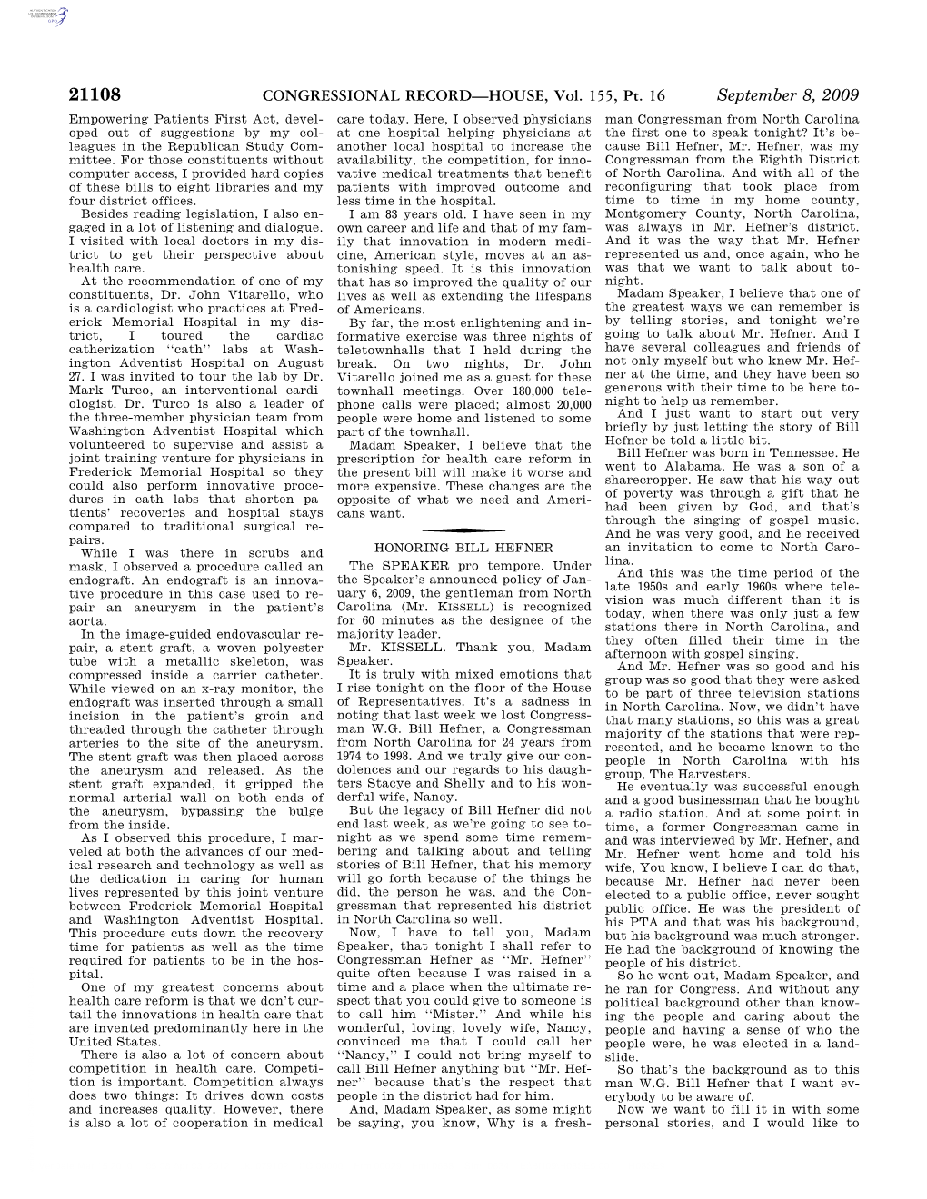 CONGRESSIONAL RECORD—HOUSE, Vol. 155, Pt. 16 September 8, 2009 Empowering Patients First Act, Devel- Care Today