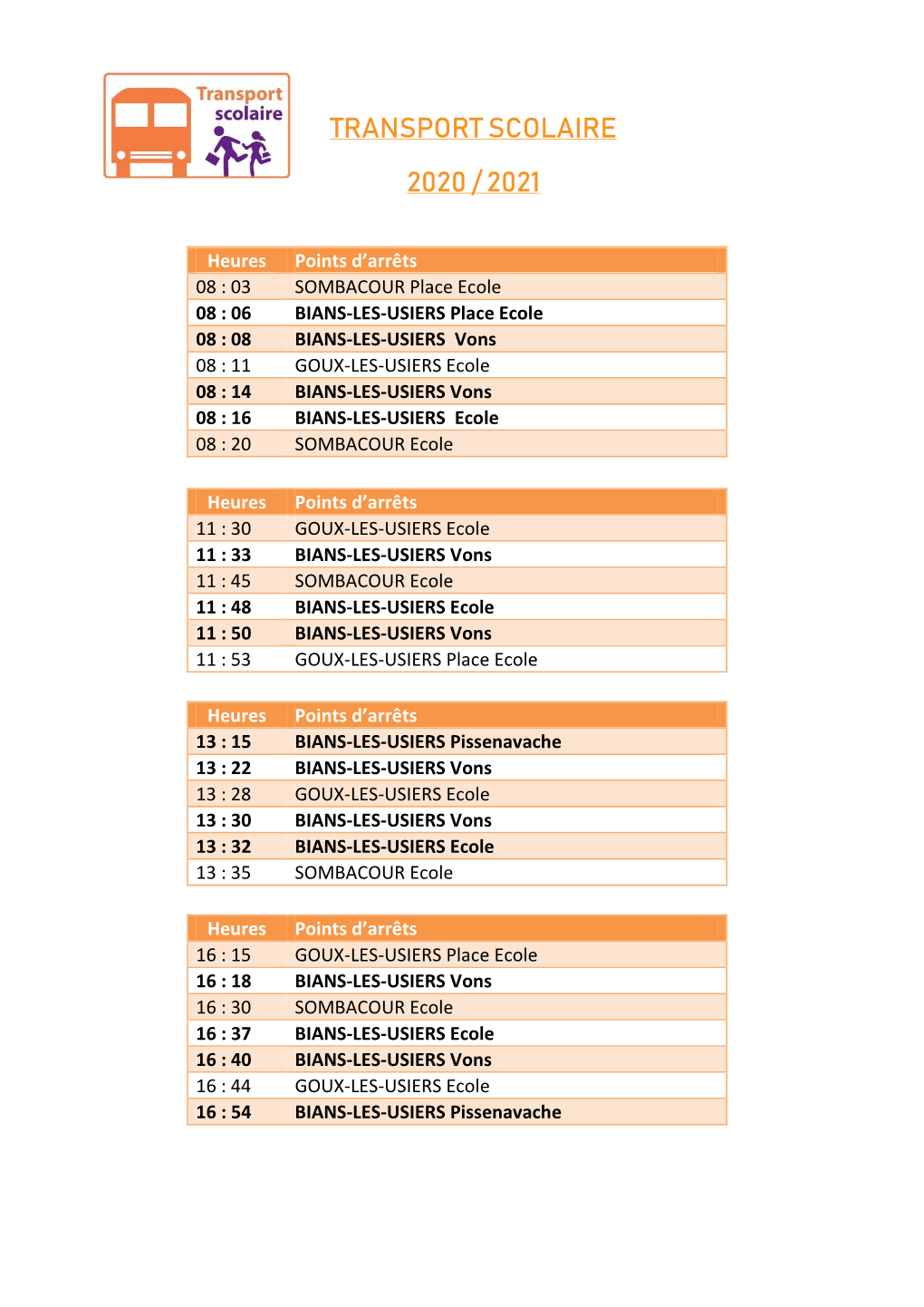 Transport Scolaire 2020 / 2021