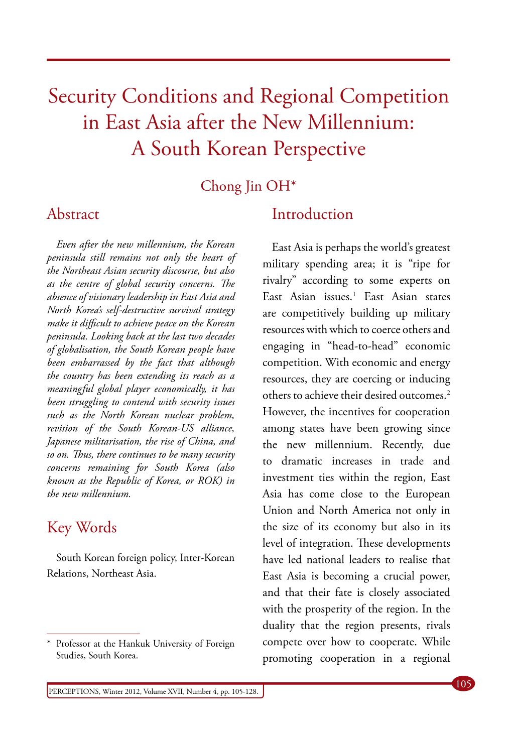 Security Conditions and Regional Competition in East Asia After the New Millennium: a South Korean Perspective