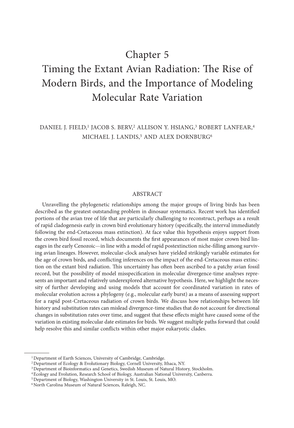 Chapter 5 Timing the Extant Avian Radiation: the Rise of Modern Birds, and the Importance of Modeling Molecular Rate Variation