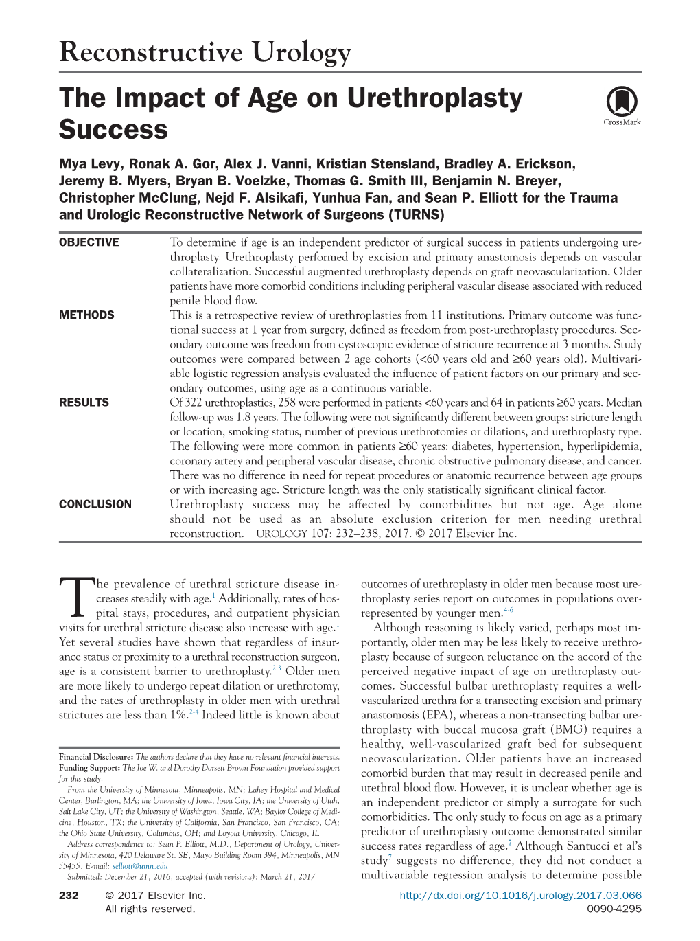 The Impact of Age on Urethroplasty Success Mya Levy, Ronak A