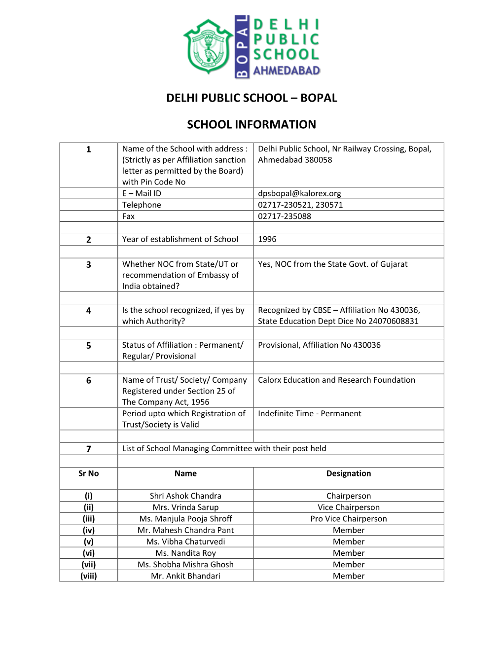 Bopal School Information