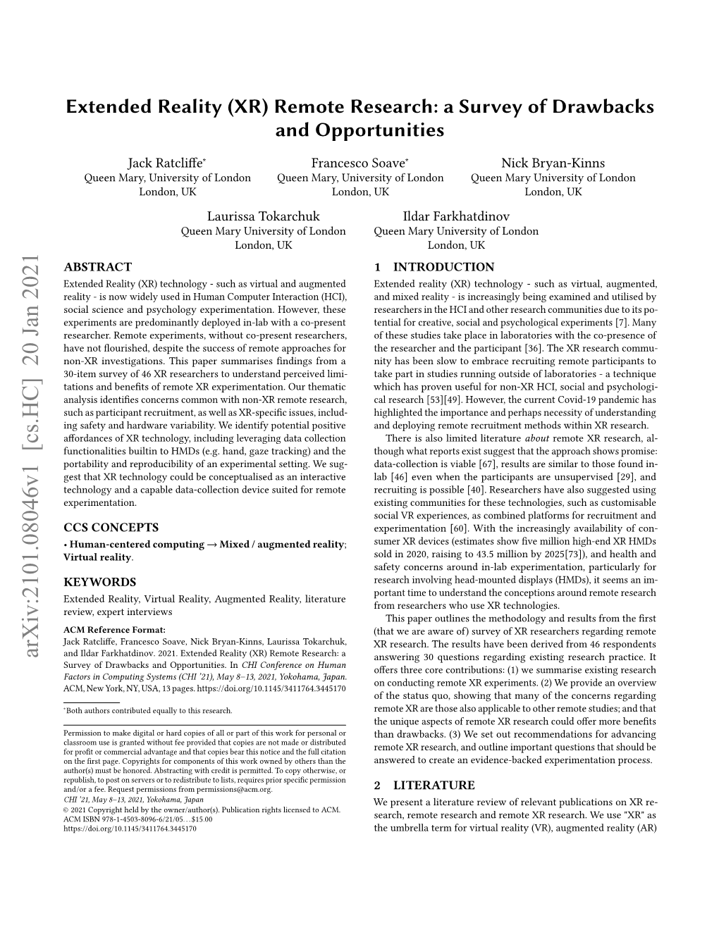 Extended Reality (XR) Remote Research: a Survey of Drawbacks and Opportunities