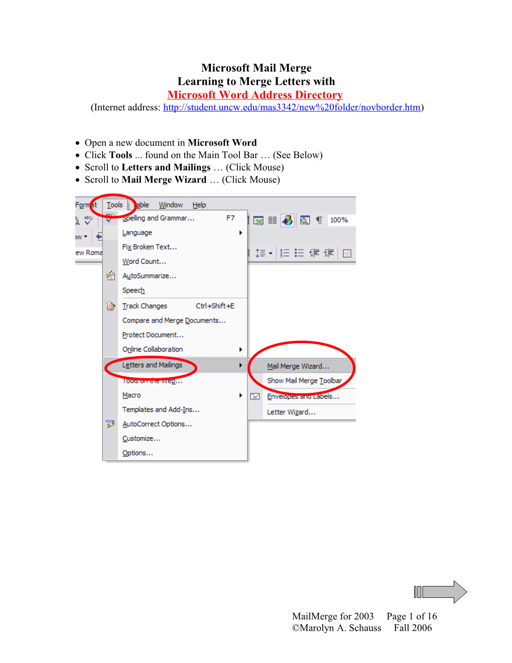 Instructions for Creating Mail Merge