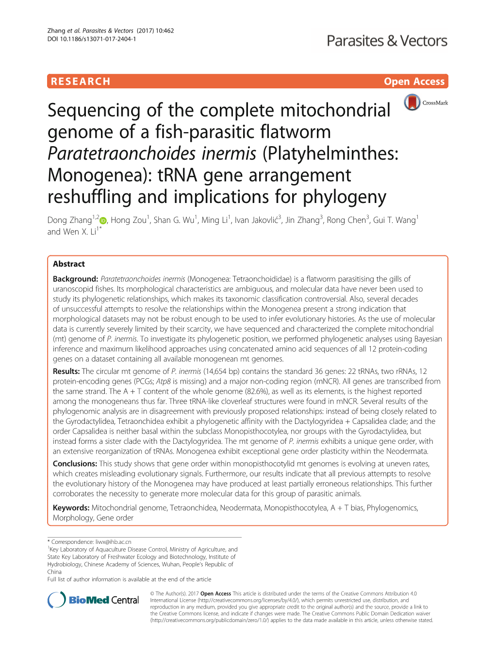 Sequencing of the Complete Mitochondrial Genome of a Fish