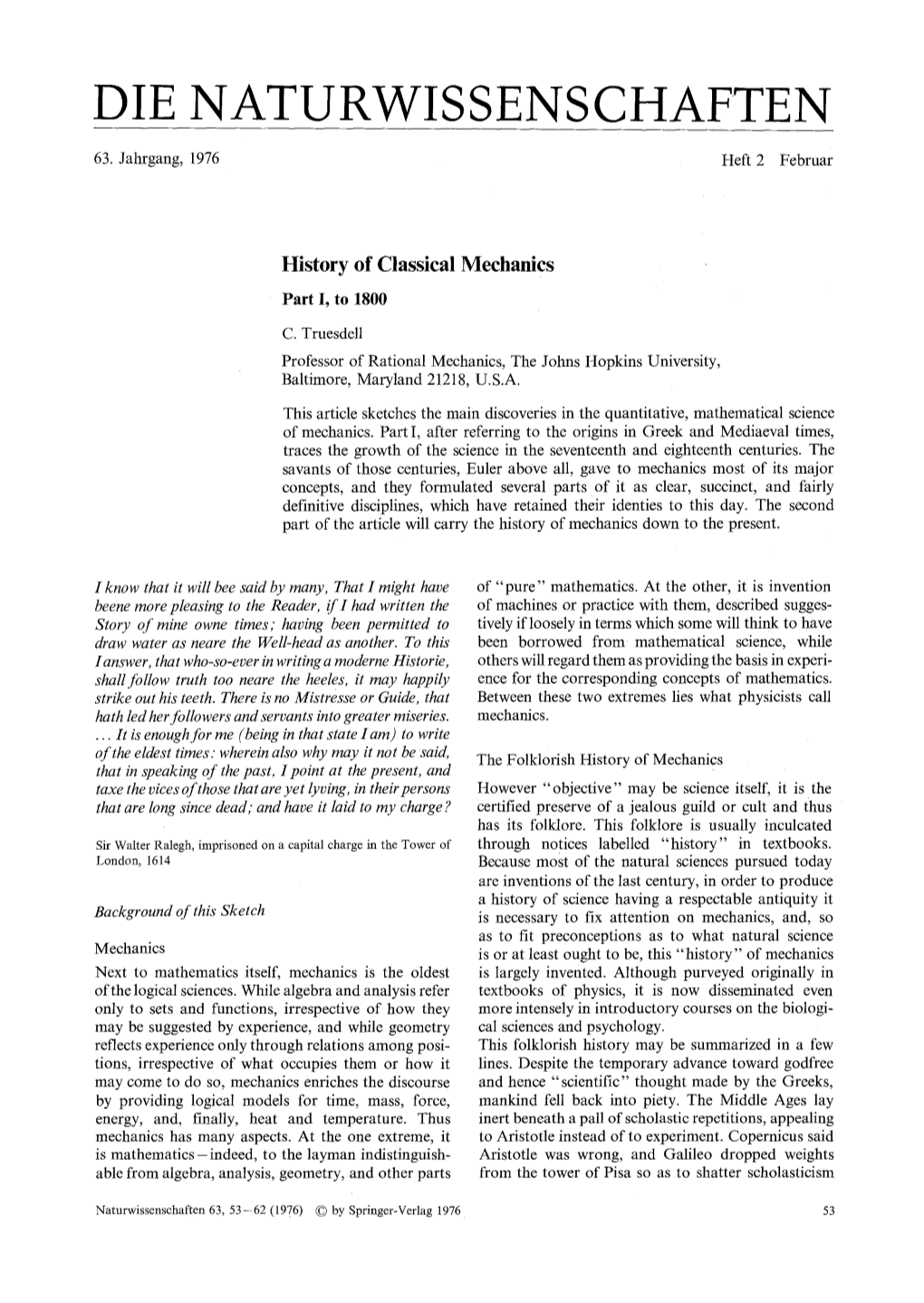 History of Classical Mechanics