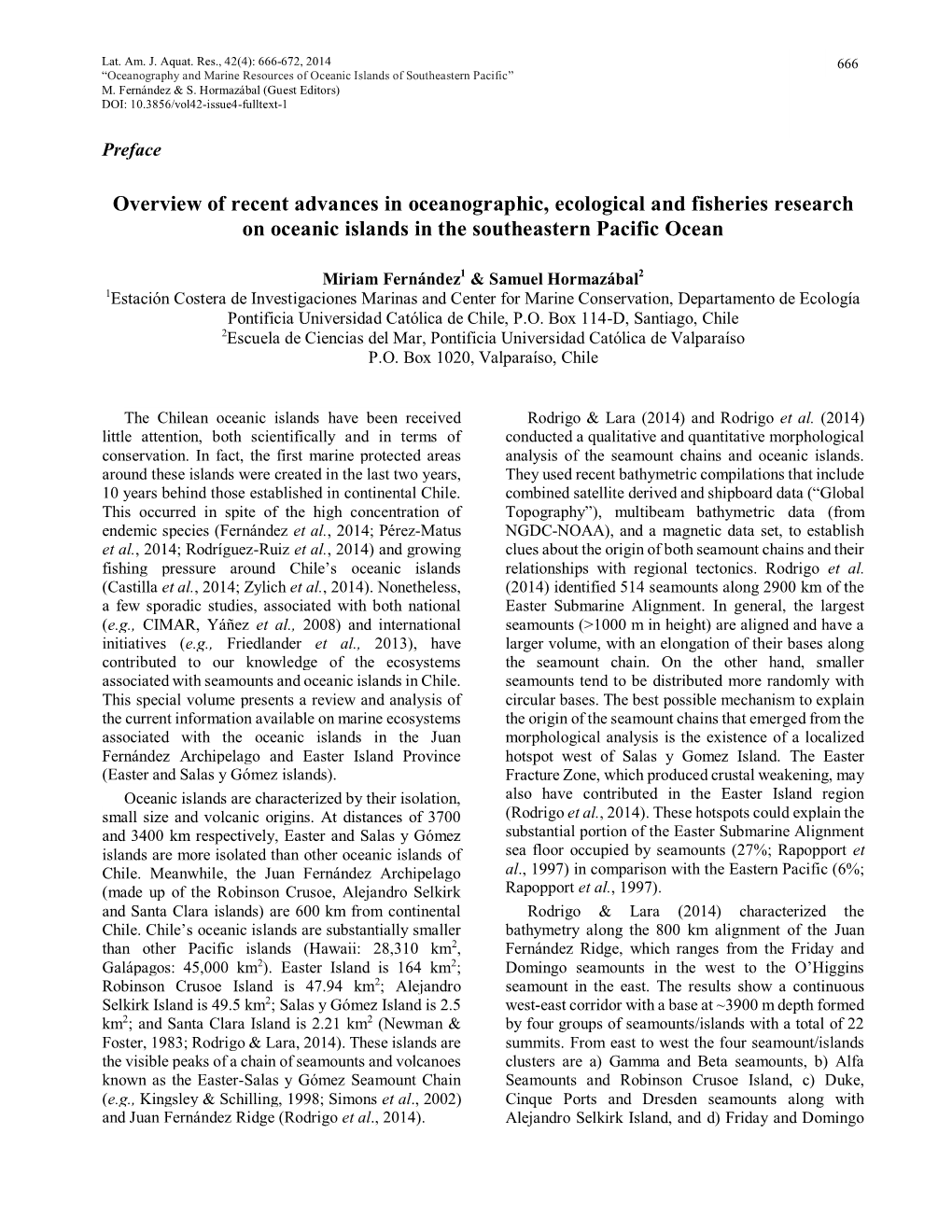 Overview of Recent Advances in Oceanographic, Ecological and Fisheries Research on Oceanic Islands in the Southeastern Pacific Ocean