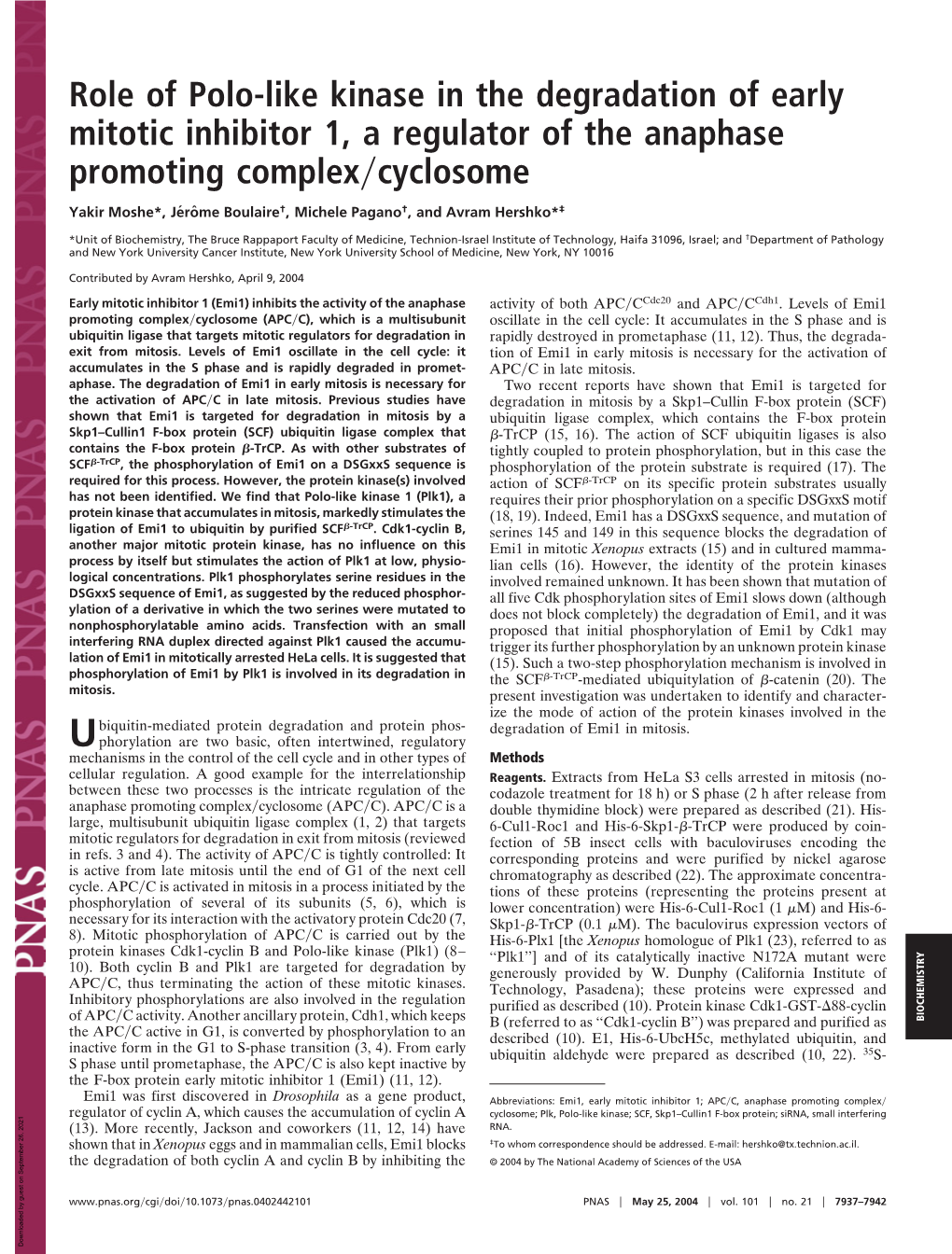 Role of Polo-Like Kinase in the Degradation of Early Mitotic Inhibitor 1, a Regulator of the Anaphase Promoting Complex Cyclosom