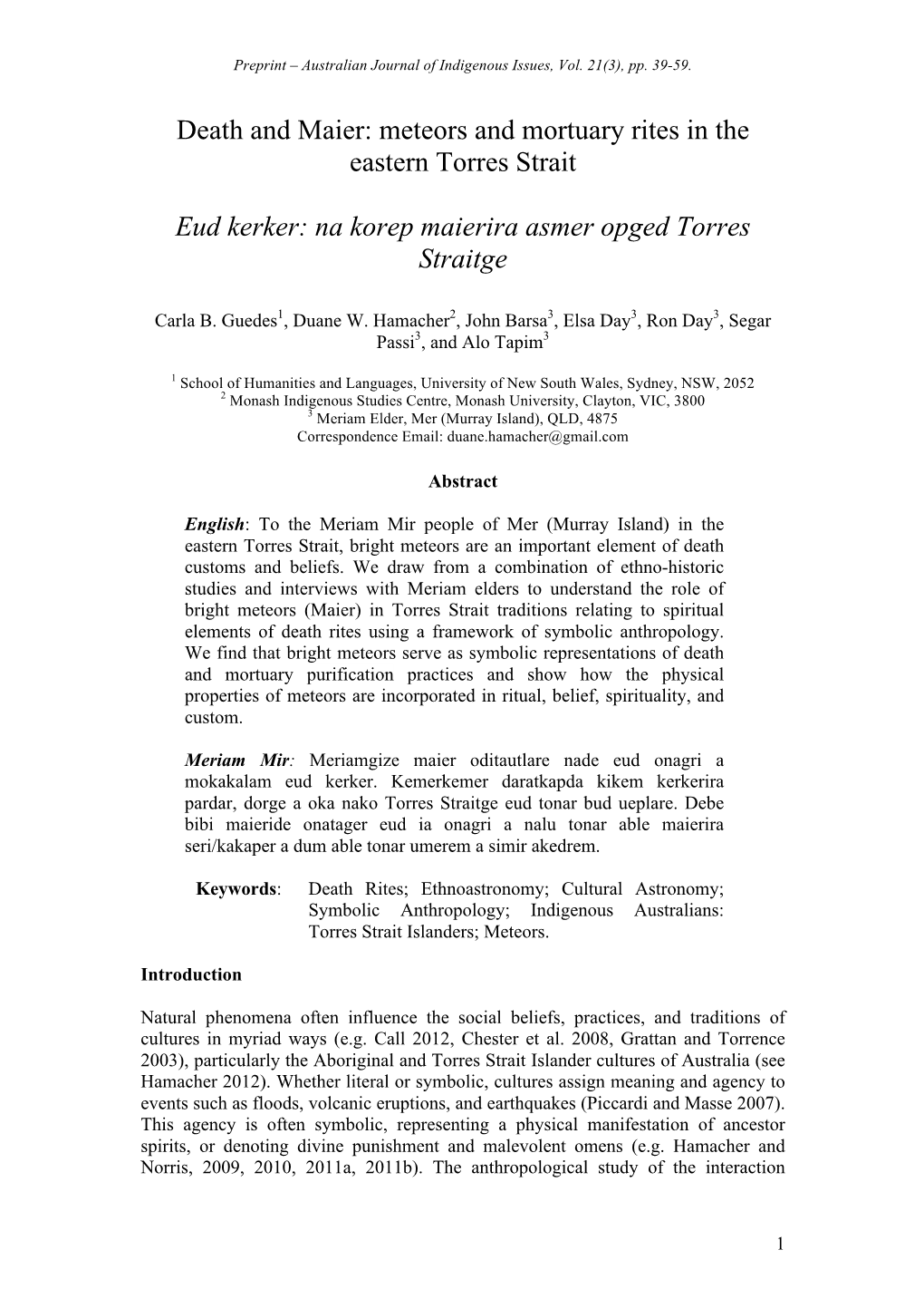 Death and Maier: Meteors and Mortuary Rites in the Eastern Torres Strait