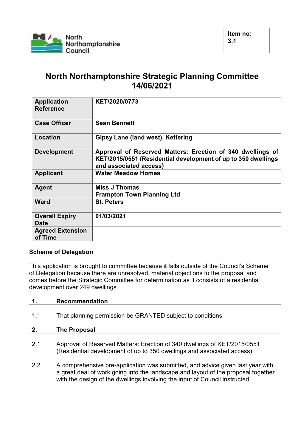 North Northamptonshire Strategic Planning Committee 14/06/2021