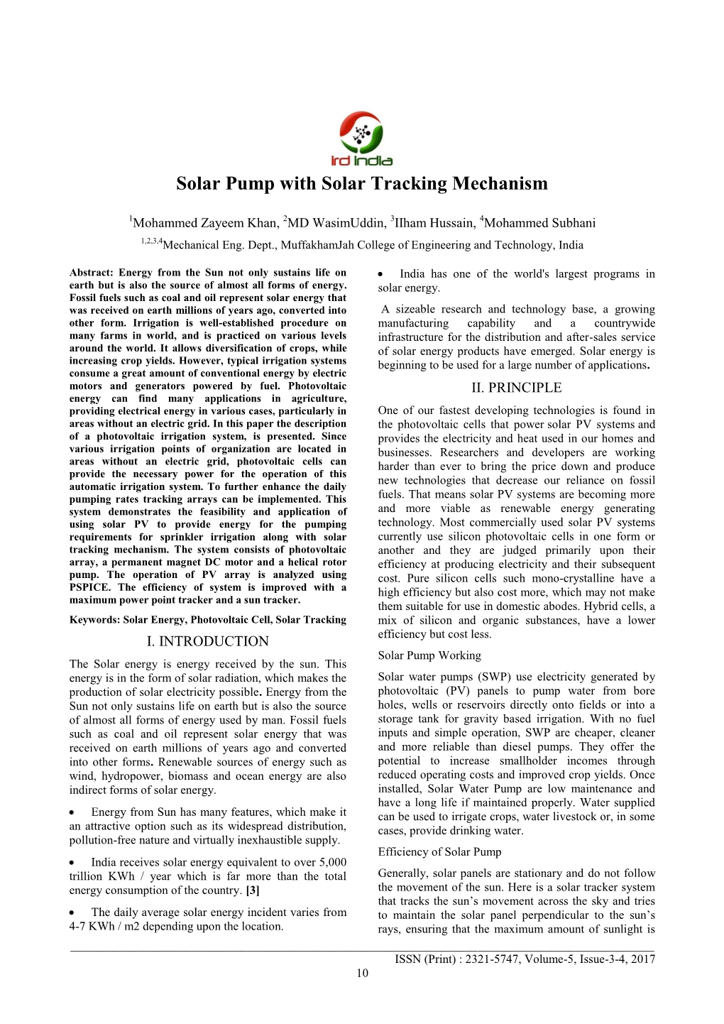 Solar Pump with Solar Tracking Mechanism