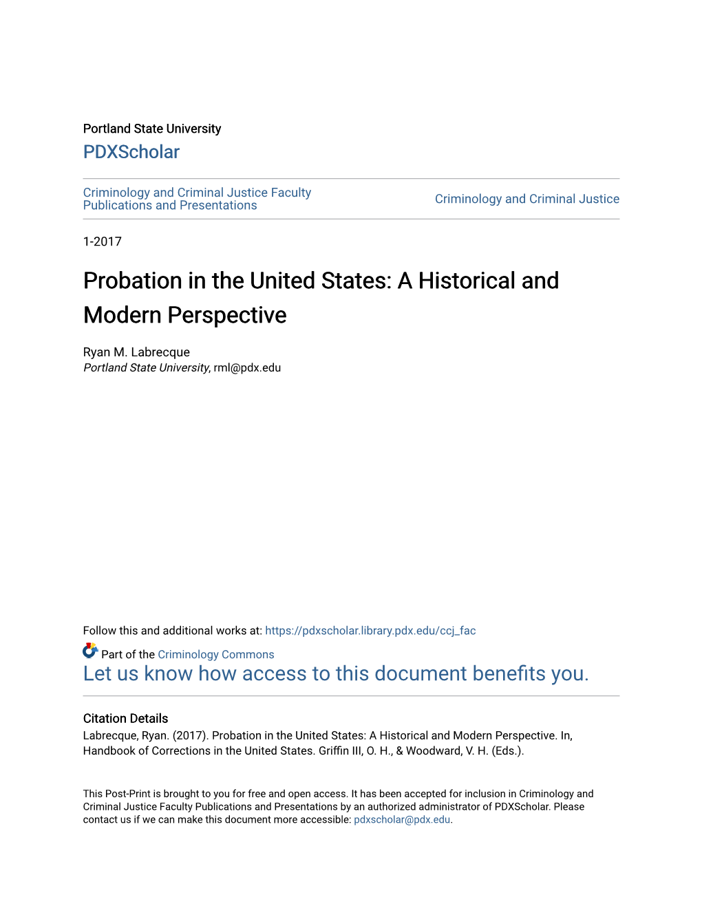 Probation in the United States: a Historical and Modern Perspective