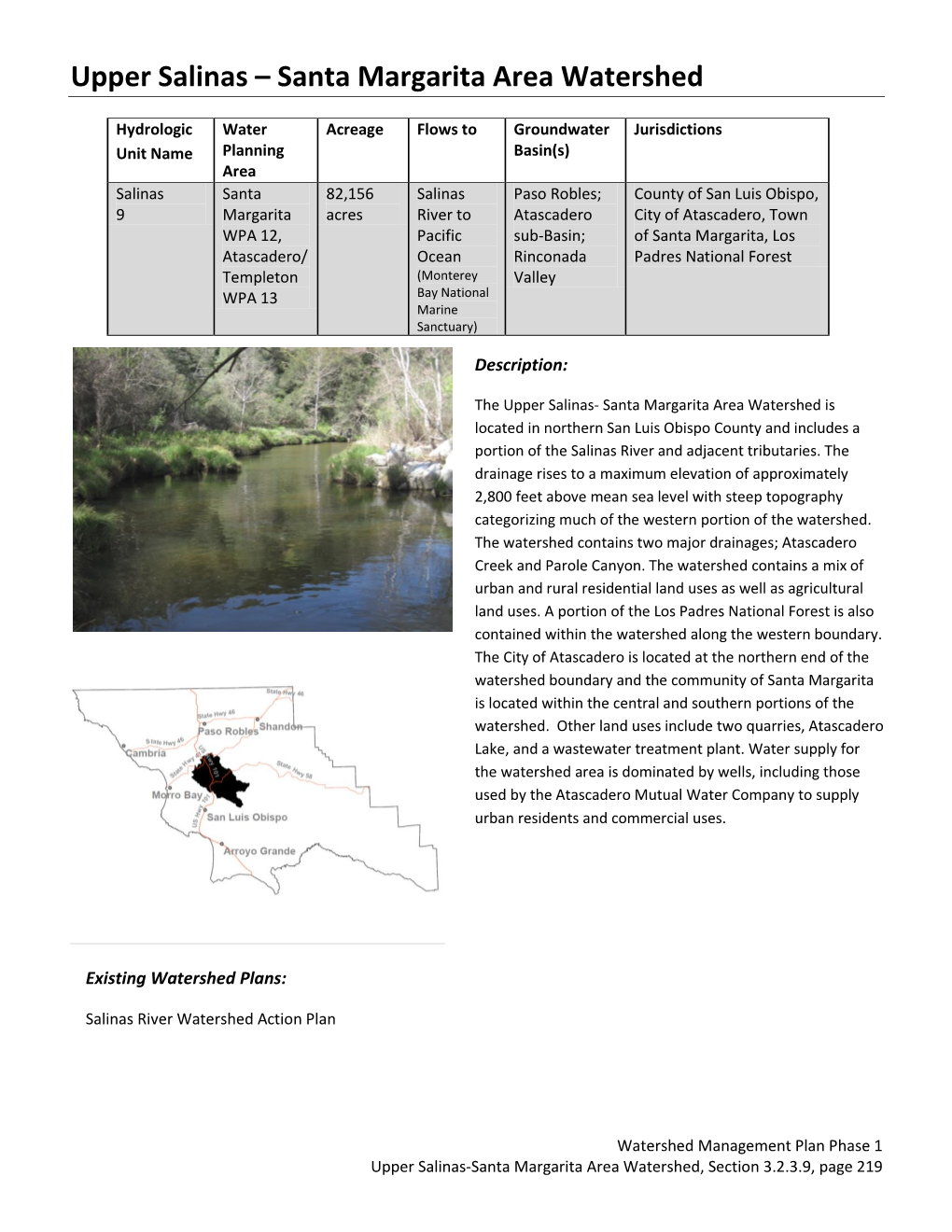 Upper Salinas – Santa Margarita Area Watershed