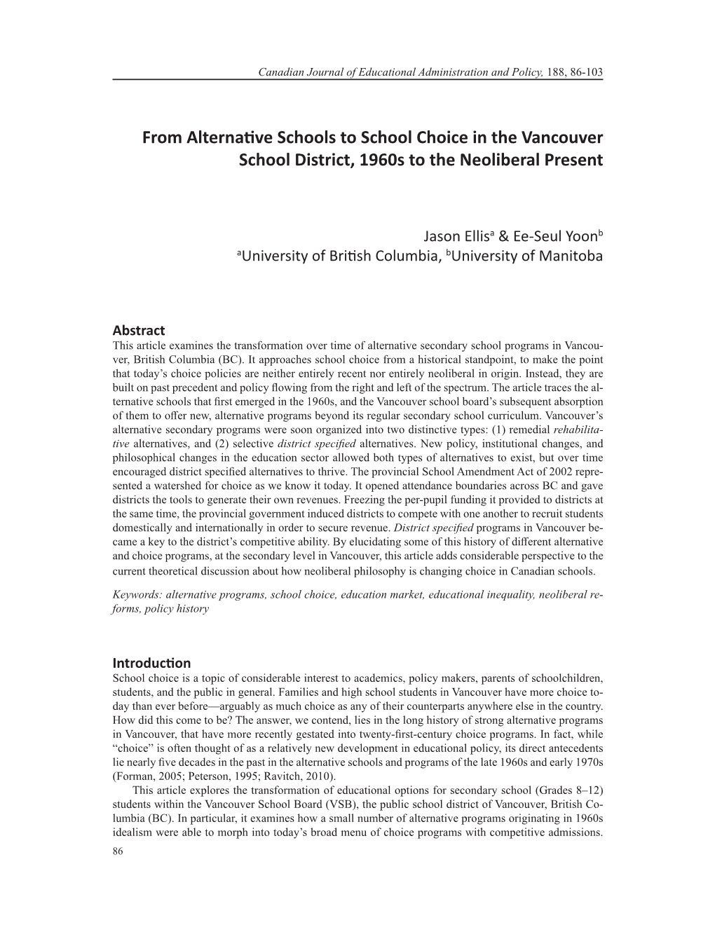 From Alternative Schools to School Choice in the Vancouver School District, 1960S to the Neoliberal Present