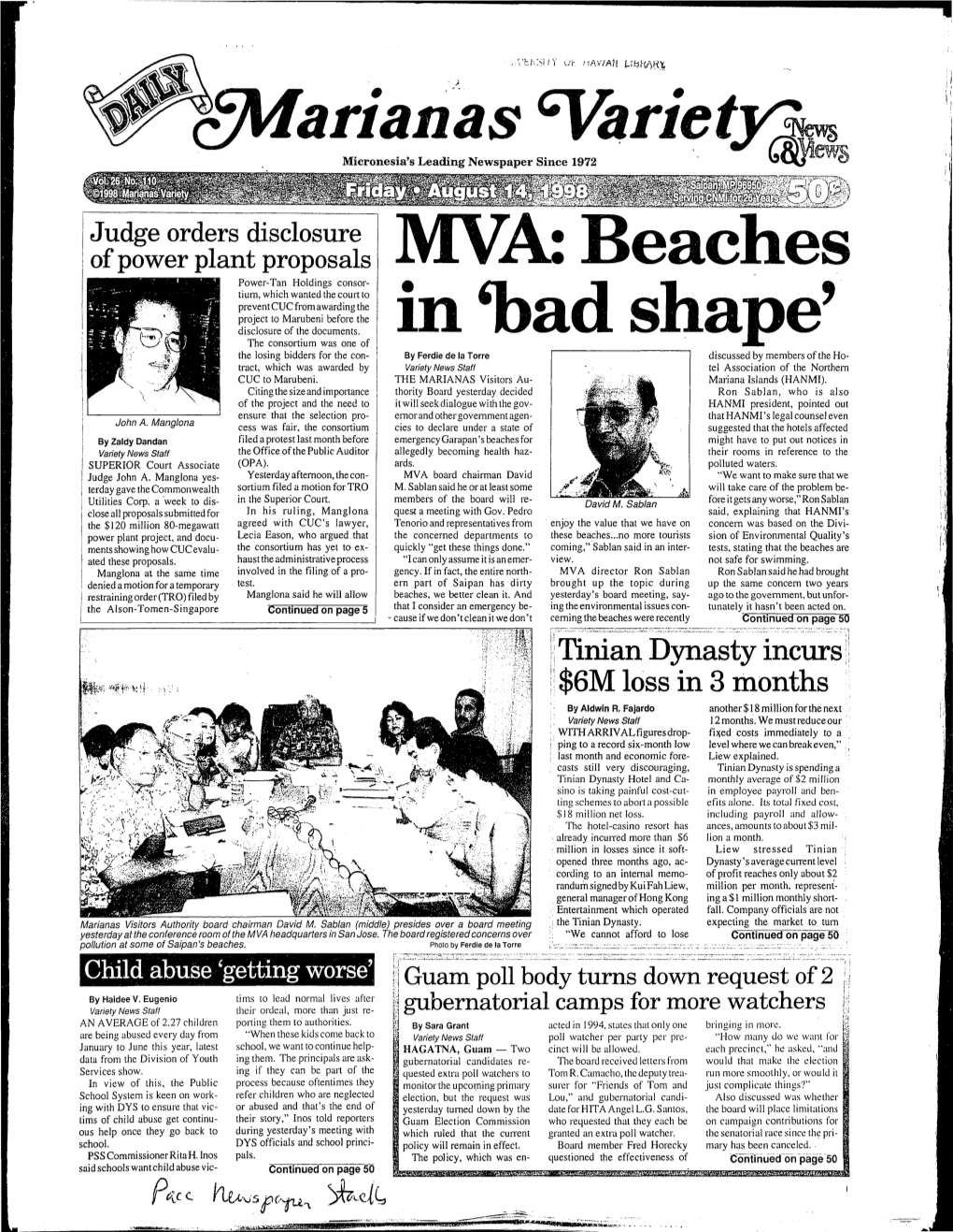 Saipan Has Dirty Brought up the Topic During up the Same Concern Two Years / Restrainingorder(TRO)Filedby Manglona Said He Will Allow Beaches, We Better Clean It