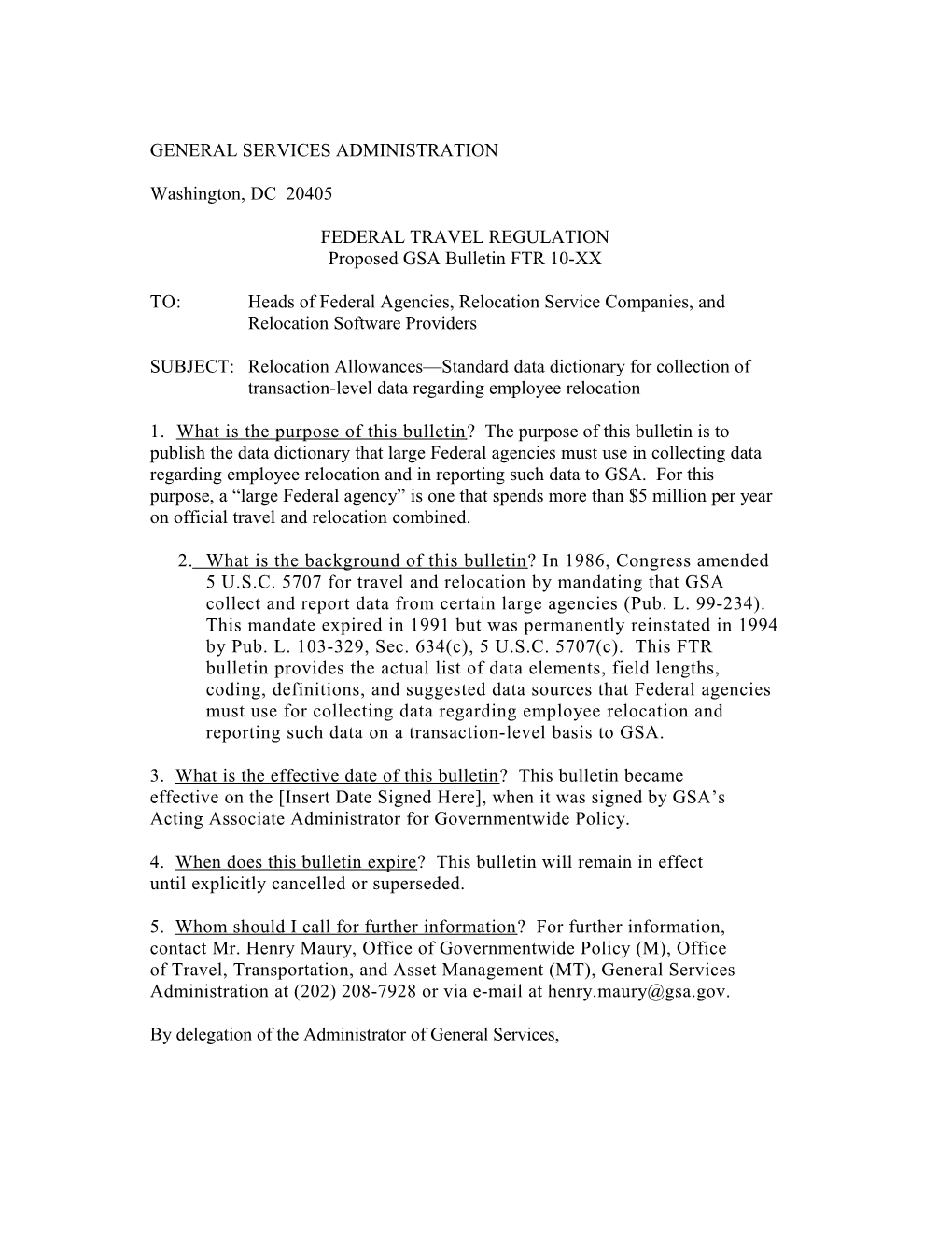 Proposed FTR Bulletin Relocation Data Collection