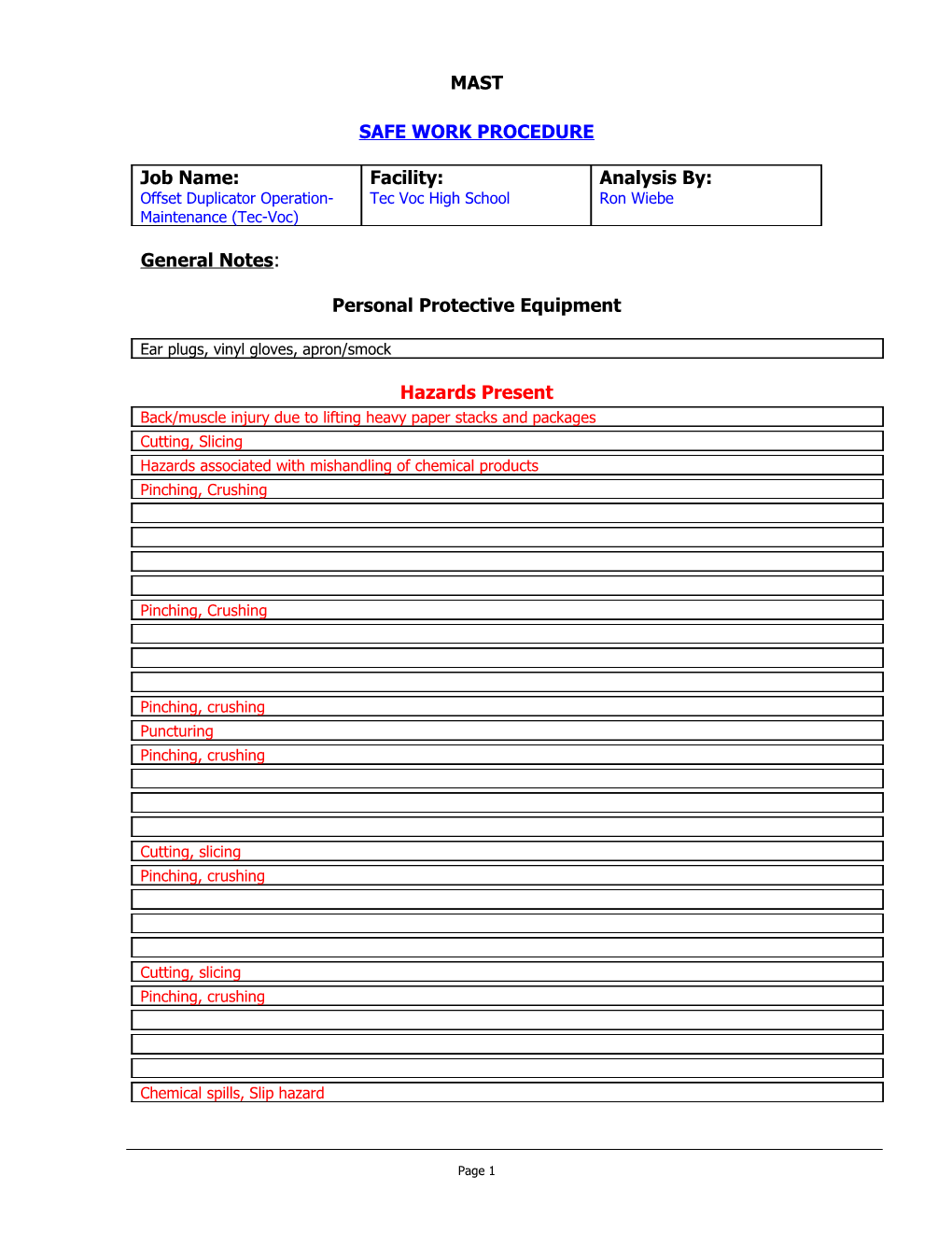 Safe Work Procedure s8