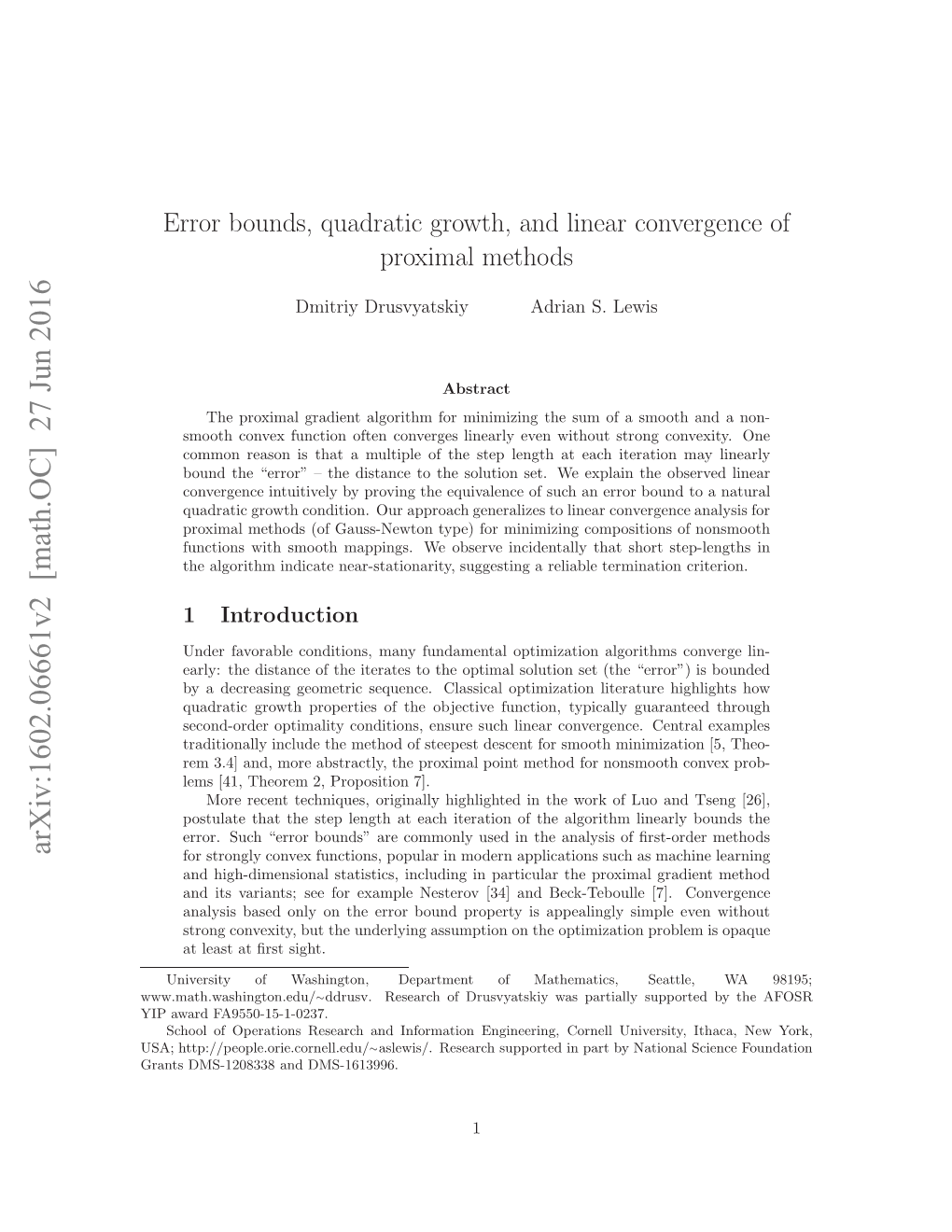 Error Bounds, Quadratic Growth, and Linear Convergence of Proximal Methods