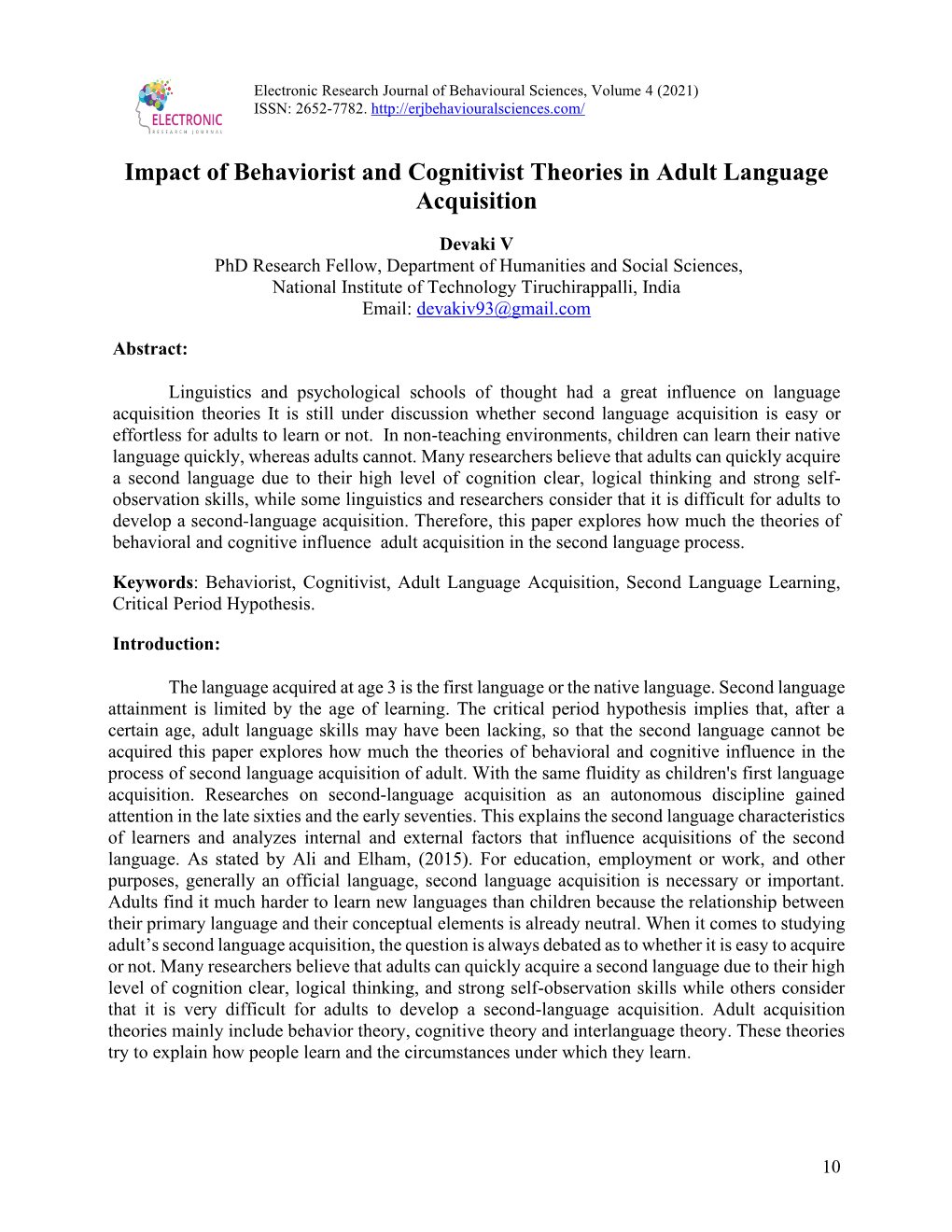 Impact of Behaviorist and Cognitivist Theories in Adult Language Acquisition