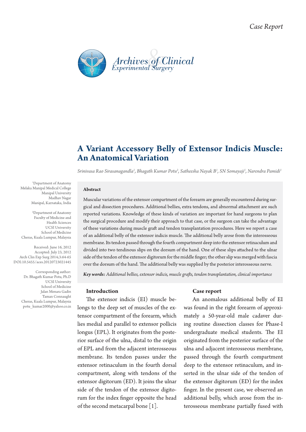 A Variant Accessory Belly of Extensor Indicis Muscle