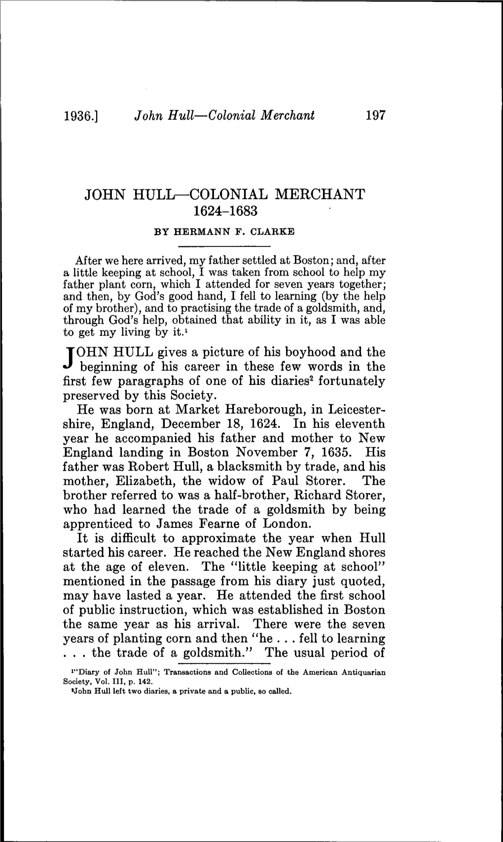John Hull—Colonial Merchant 1624-1683 by Hermann F