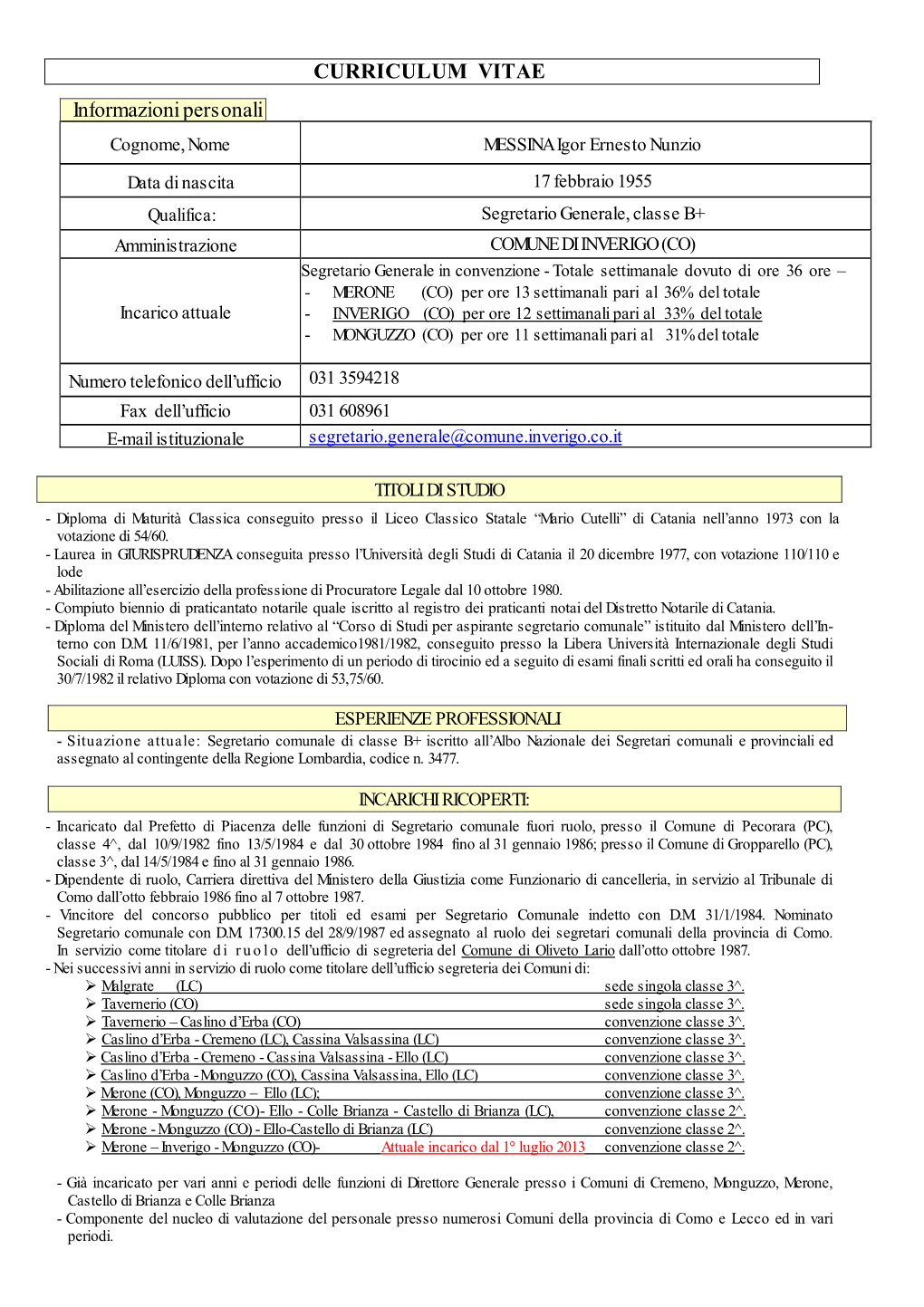 CURRICULUM VITAE Informazioni Personali