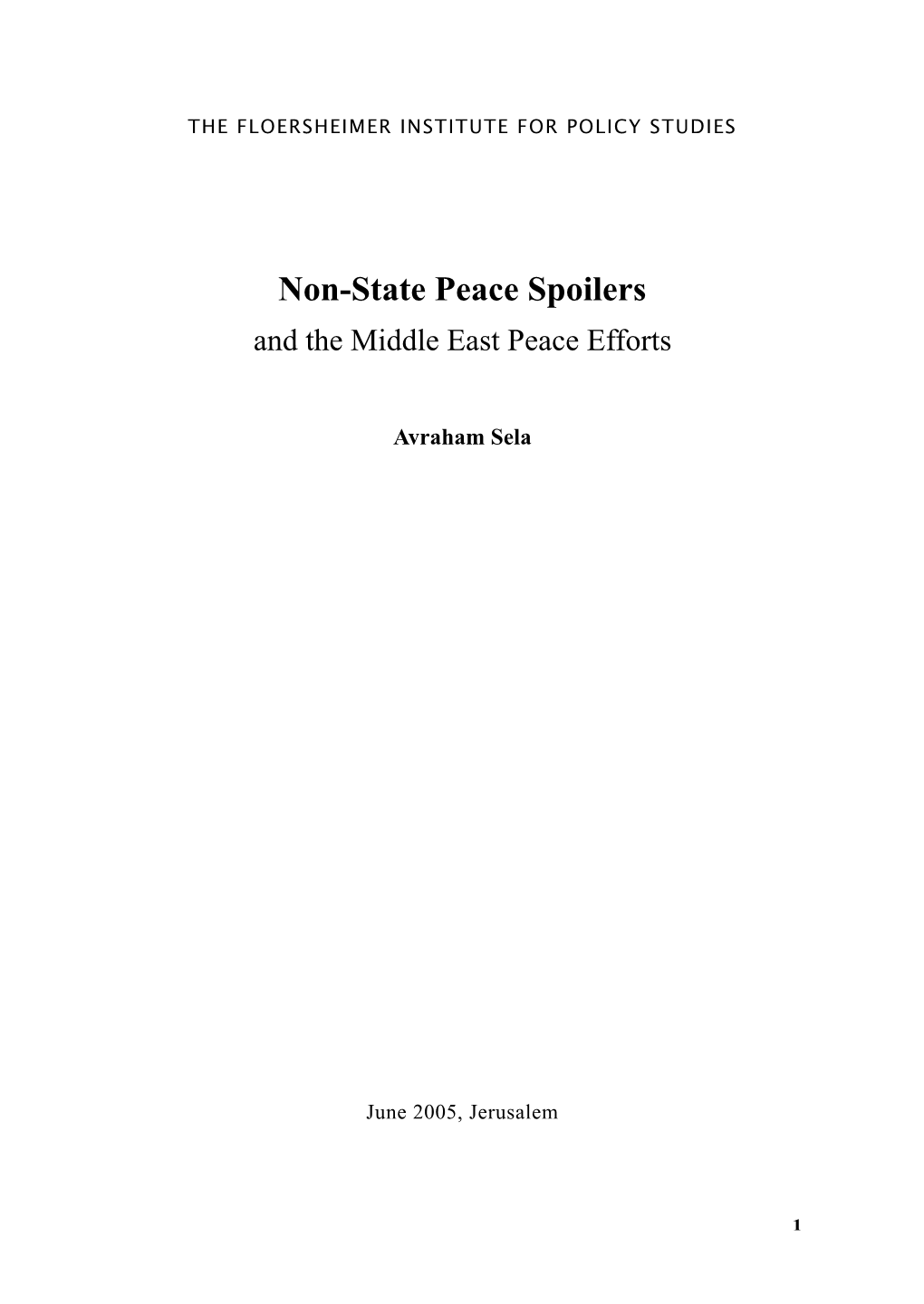 Non-State Peace Spoilers and the Middle East Peace Efforts