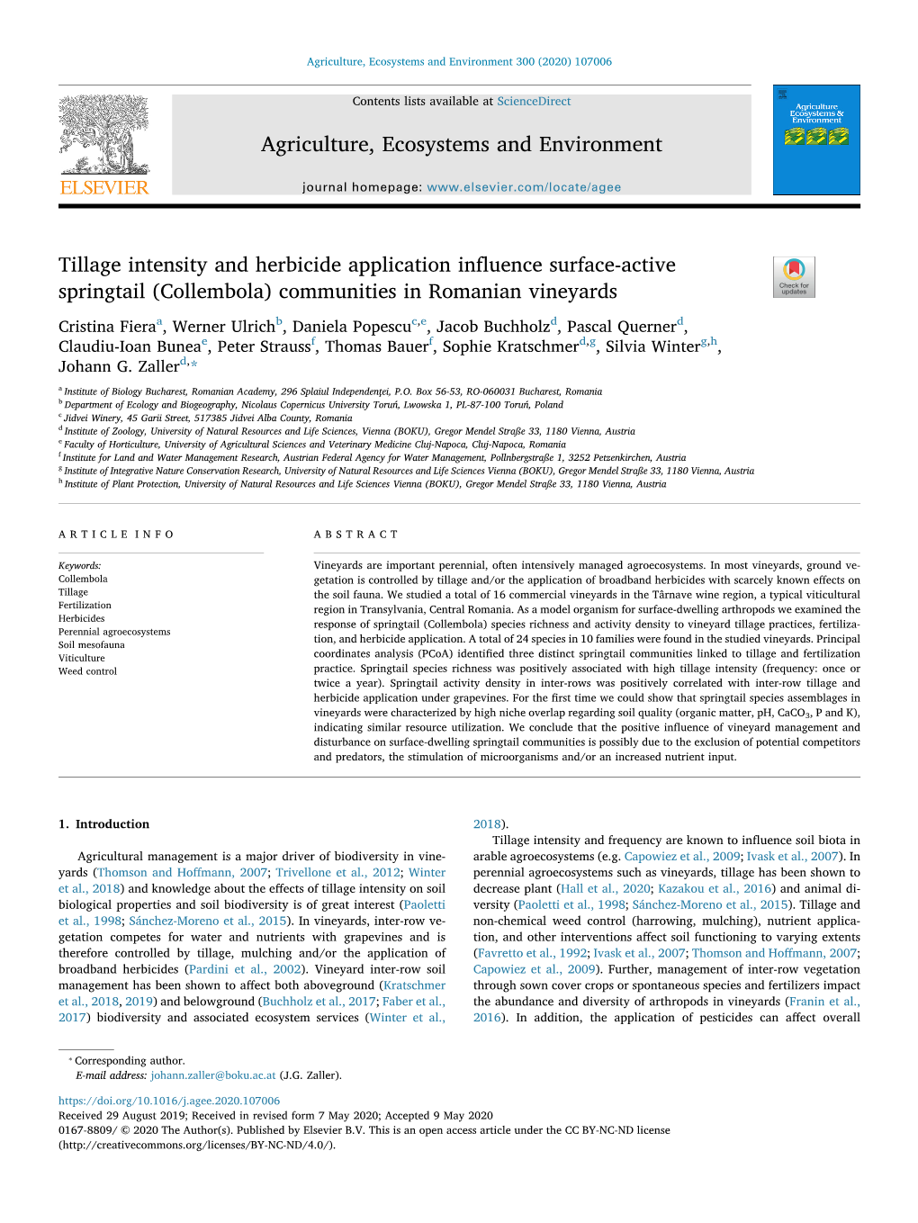 Tillage Intensity and Herbicide Application Influence Surface-Active Springtail (Collembola) Communities in Romanian Vineyards