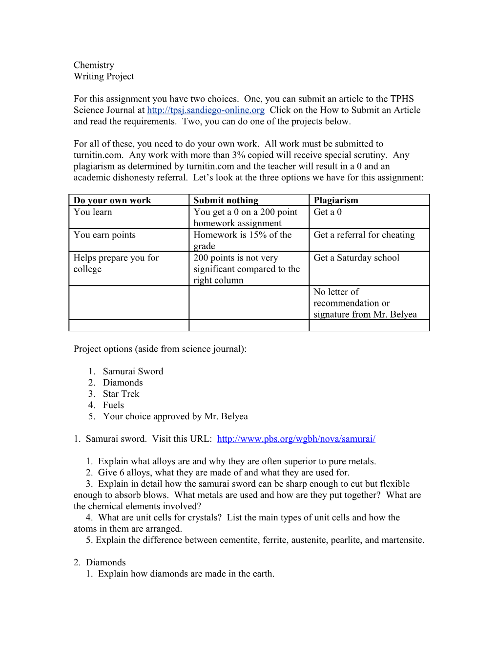 Project Options (Aside from Science Journal)