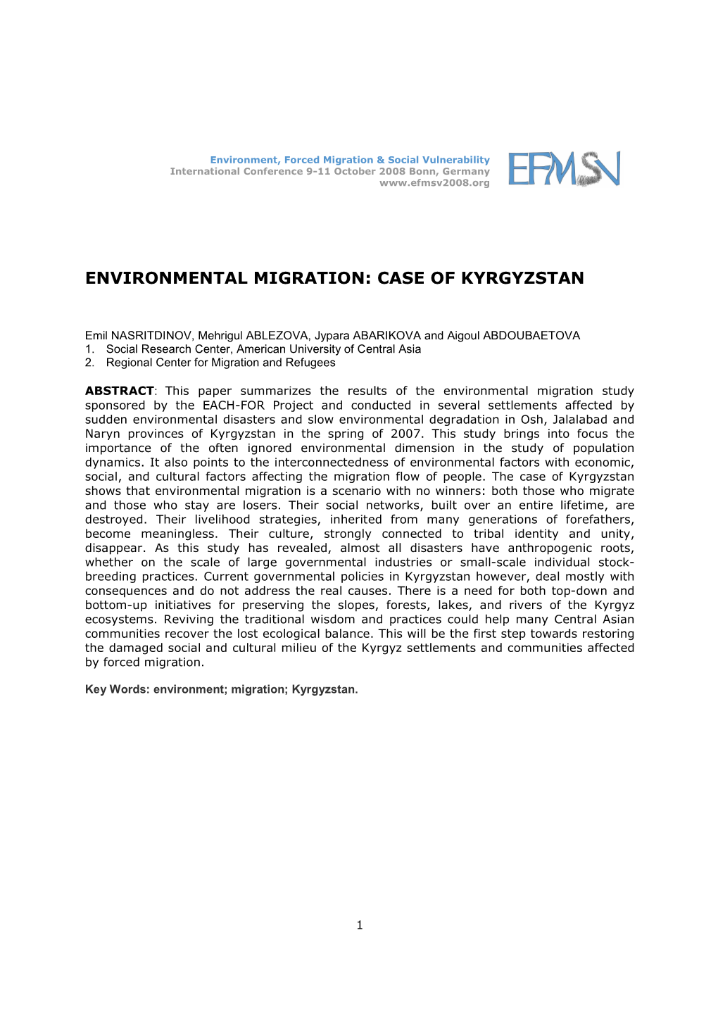 Environmental Migration: Case of Kyrgyzstan