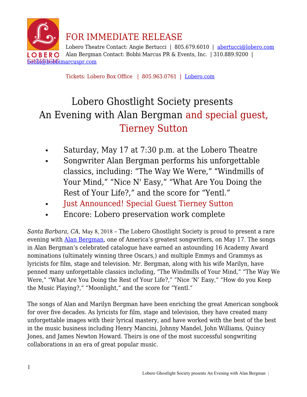 Lobero Ghostlight Society Presents