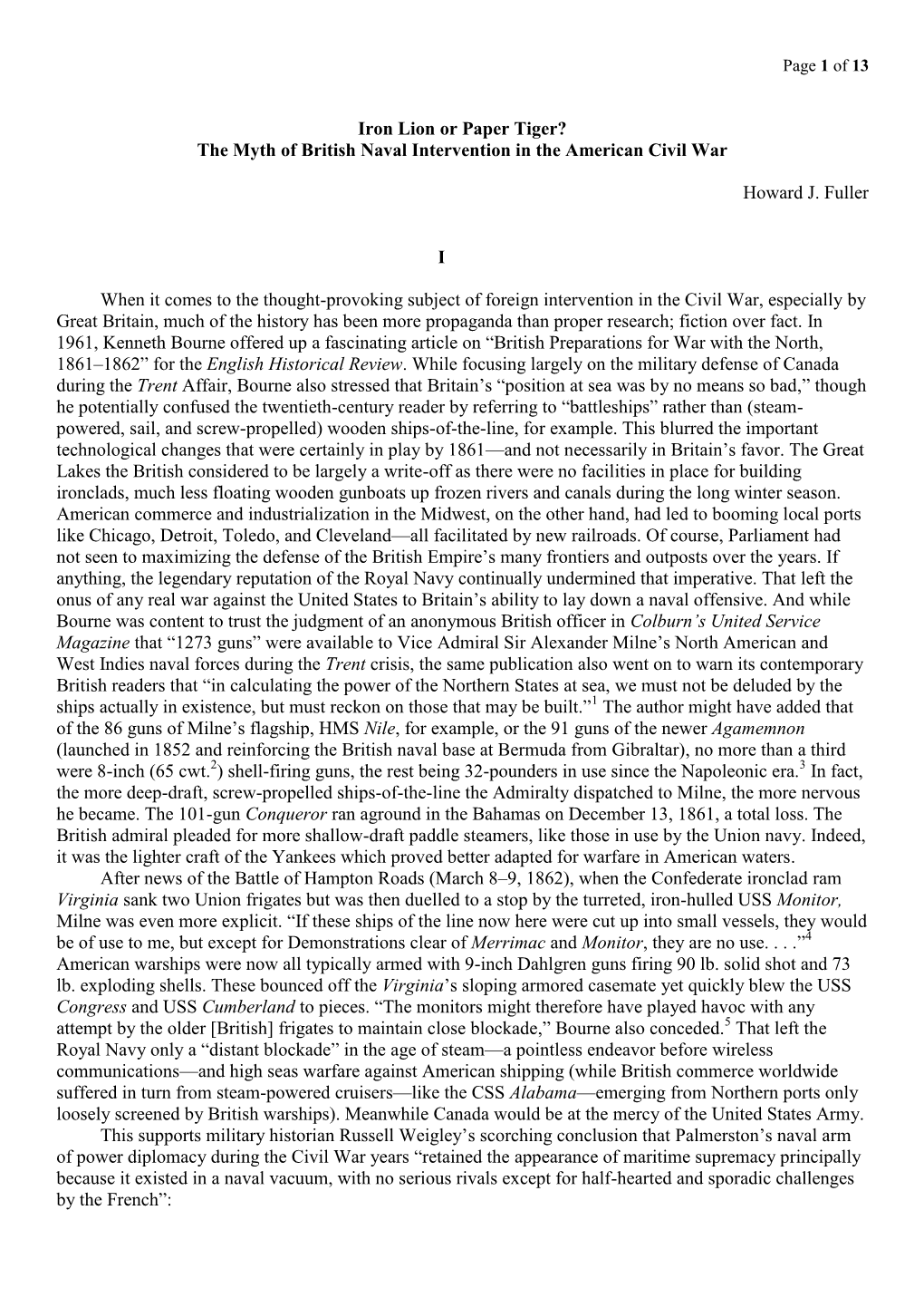 The Myth of British Naval Intervention in the American Civil War Howard J