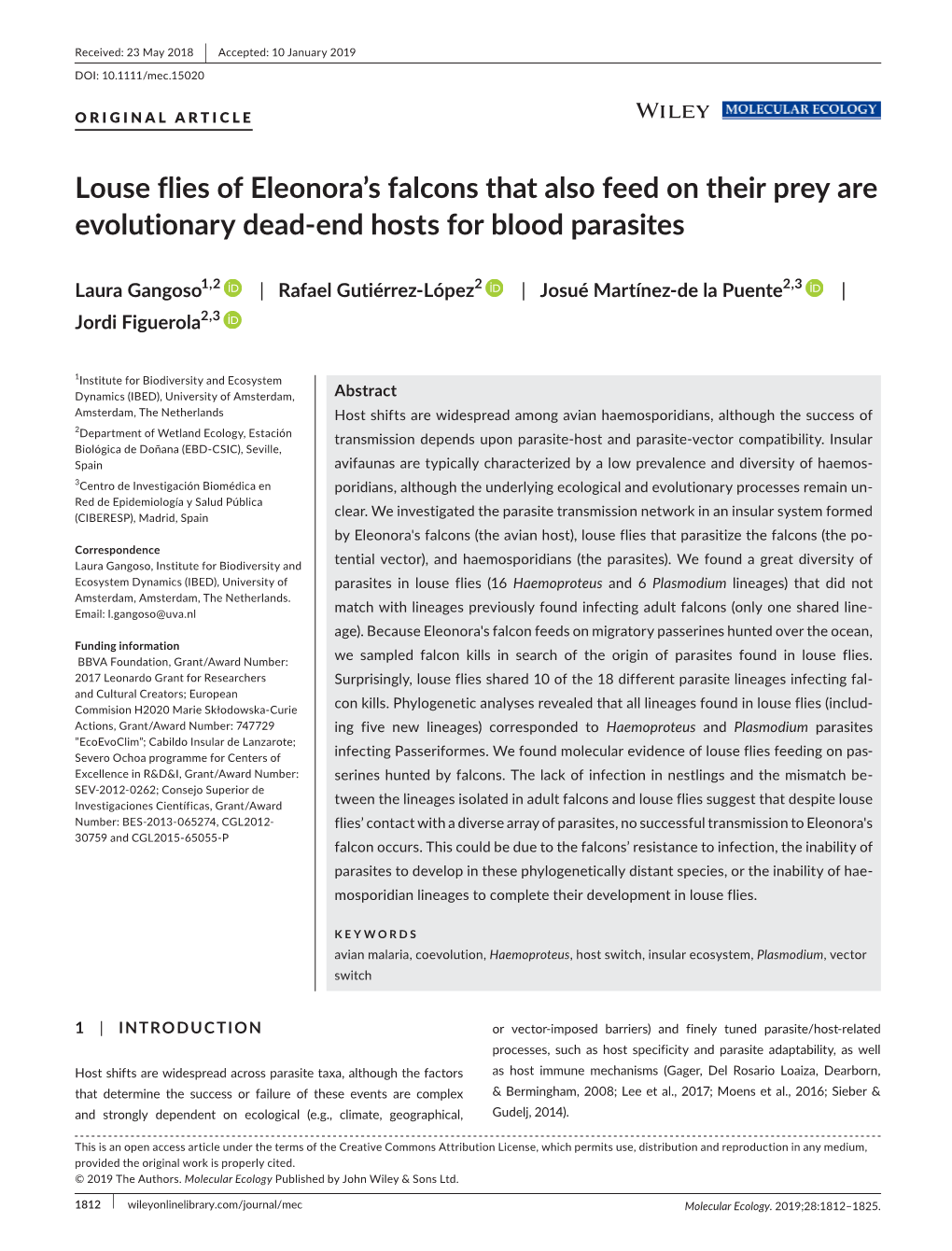 Louse Flies of Eleonora's Falcons That Also Feed on Their Prey Are Evolutionary Dead‐End Hosts for Blood Parasites