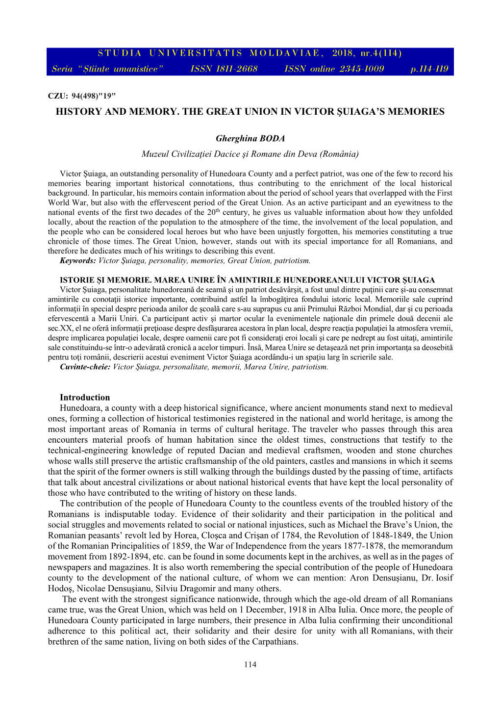 STUDIA UNIVERSITATIS MOLDAVIAE, 2018, Nr.4(114) Seria “{Tiin\E Umanistice” ISSN 1811-2668 ISSN Online 2345-1009 P.114-119