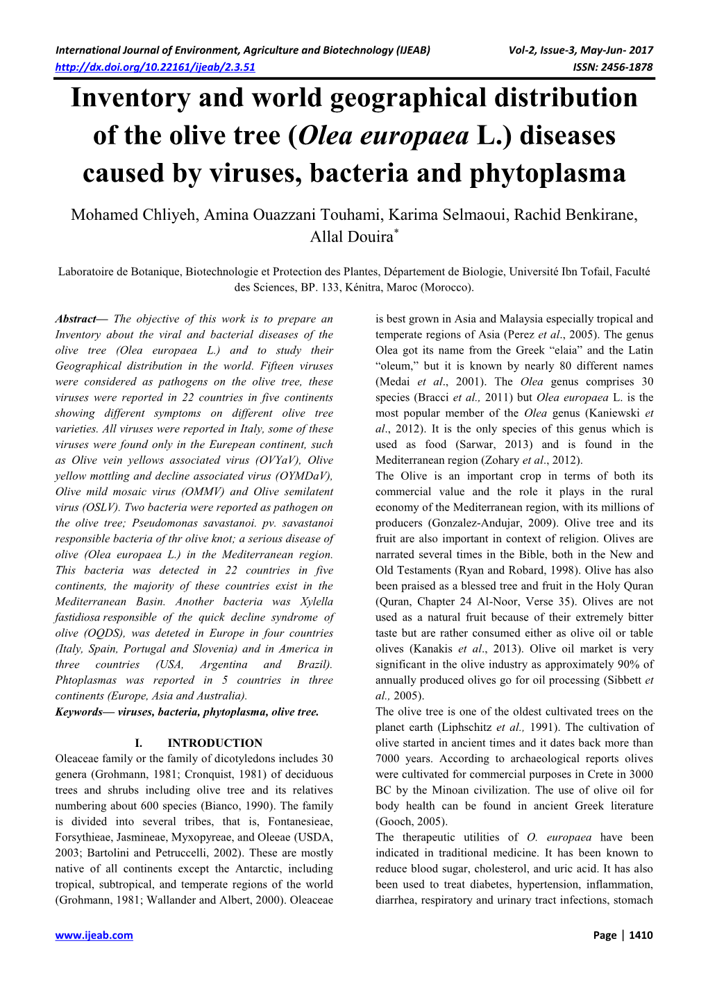 (Olea Europaea L.) Diseases Caused by Viruses, Bacteria and Phytoplasma