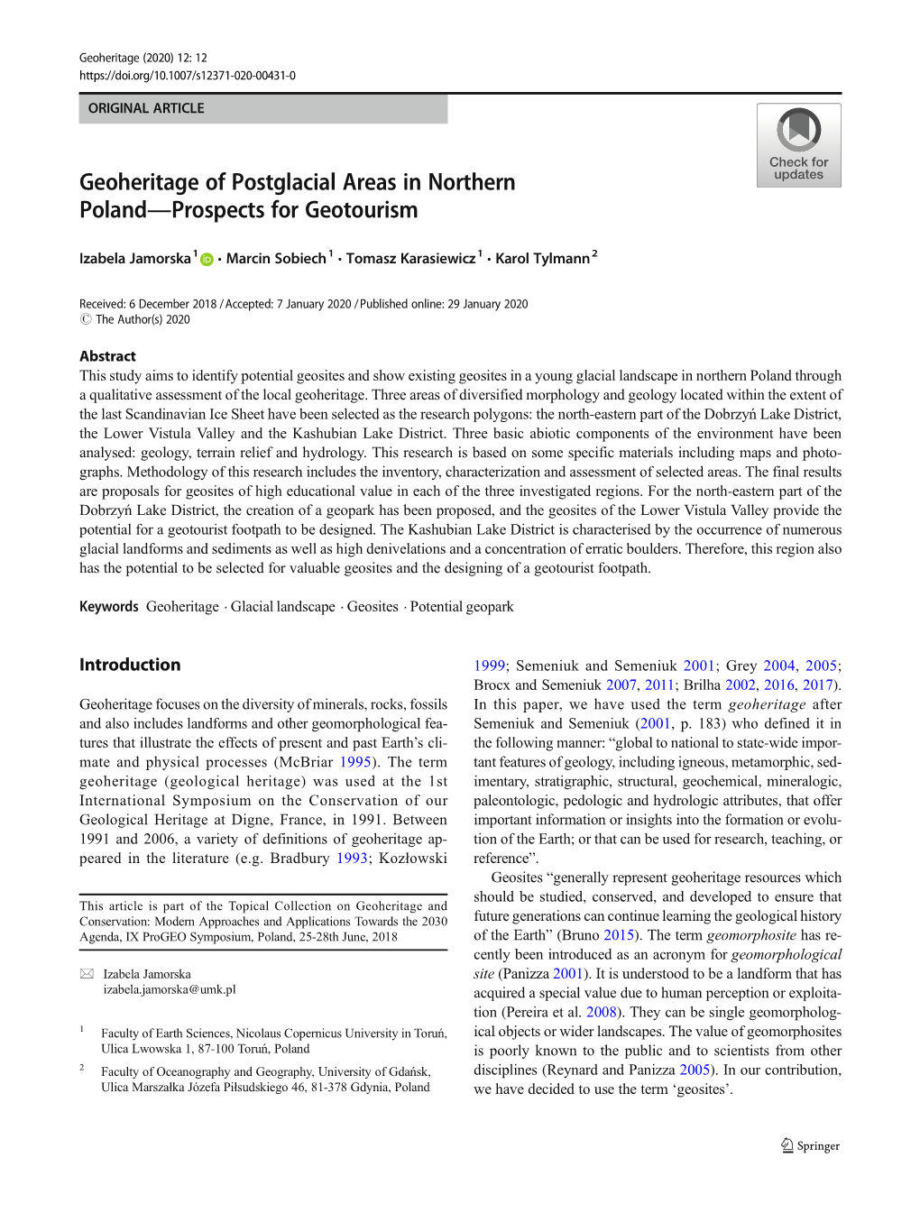 Geoheritage of Postglacial Areas in Northern Poland—Prospects for Geotourism
