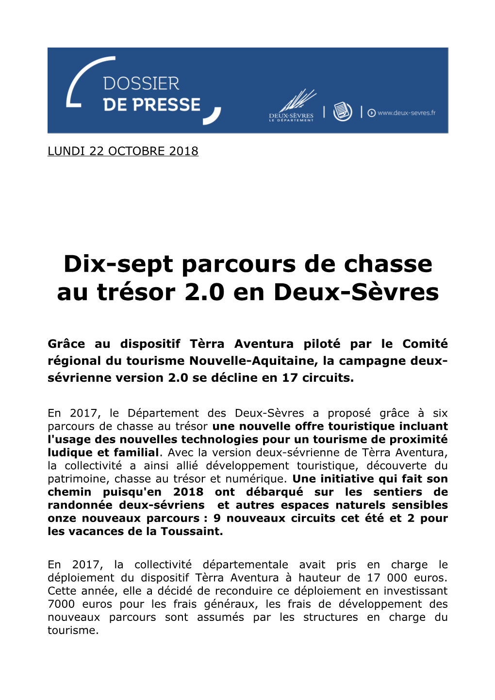 Dix-Sept Parcours De Chasse Au Trésor 2.0 En Deux-Sèvres