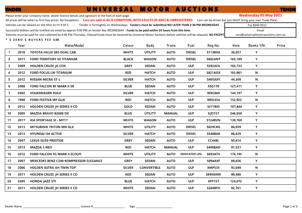 Page 1 Please Enter Your Company Name, Dealer Licence Details And