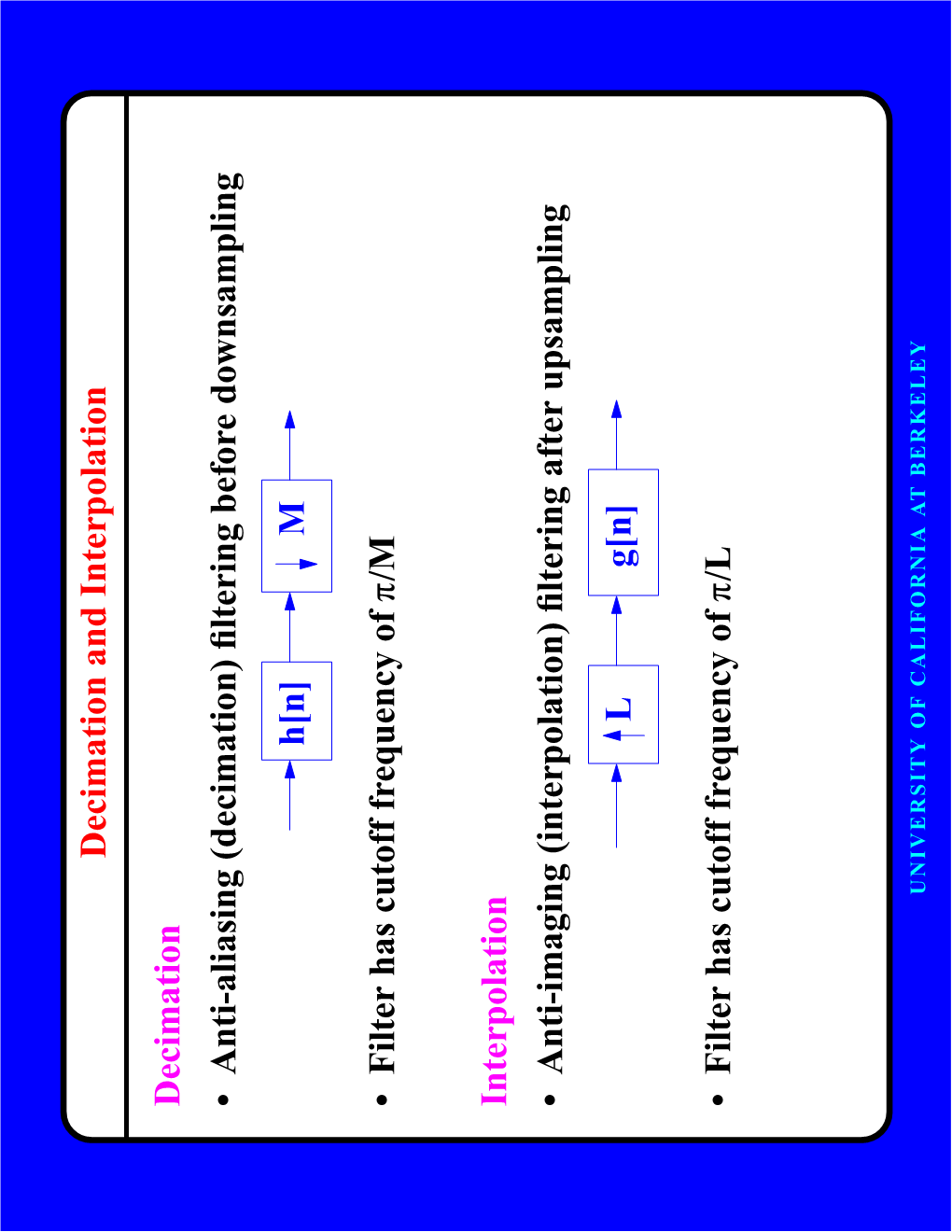 Decimation and Interpolation Decimation • Anti-Aliasing (Decimation) ﬁltering Before Downsampling H[N] M